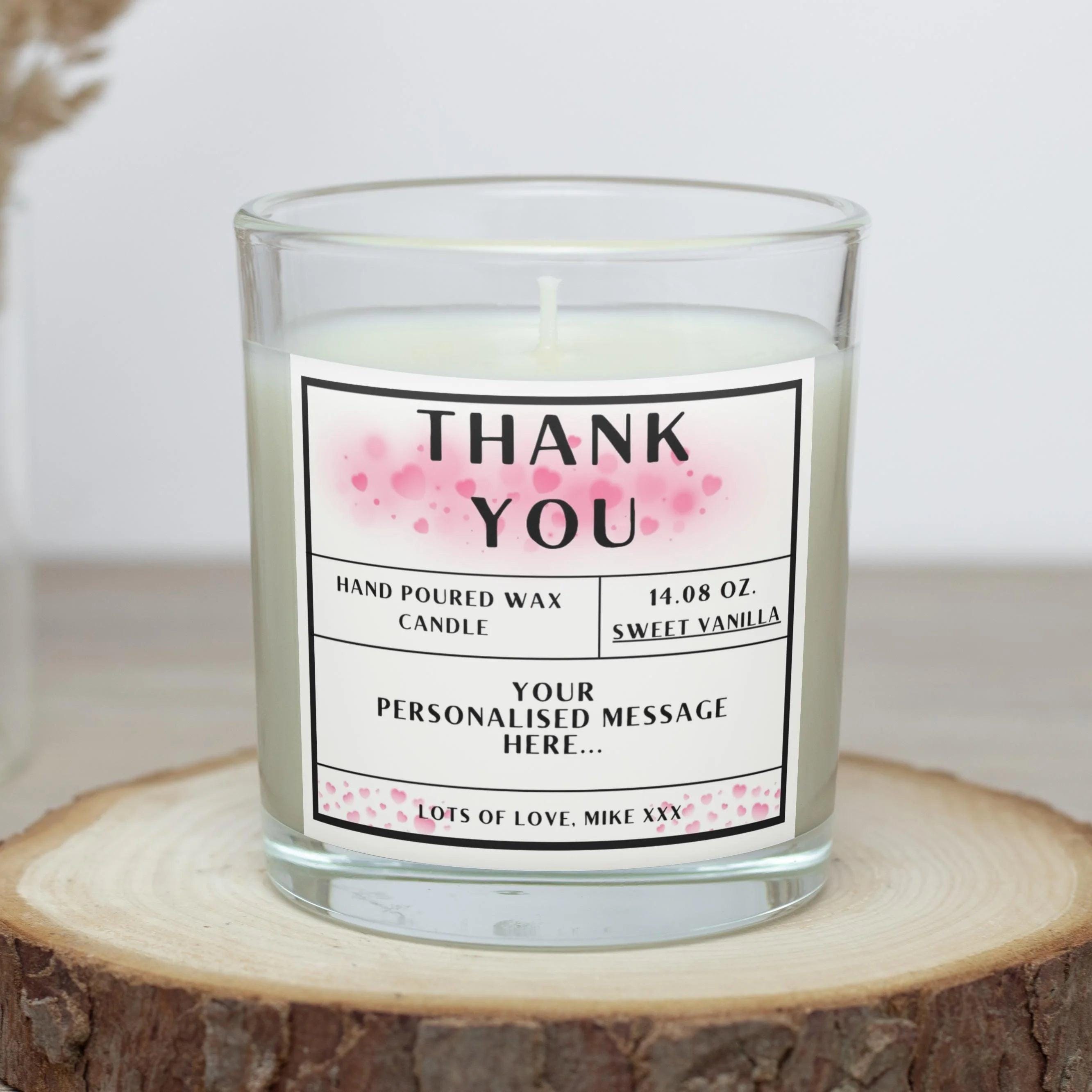 Thank You Candle for Her | Personalised Gift | Thank You Appreciation Candle | Girlie Thank You Gift | Thoughtful Thank You Message Candle Etsy