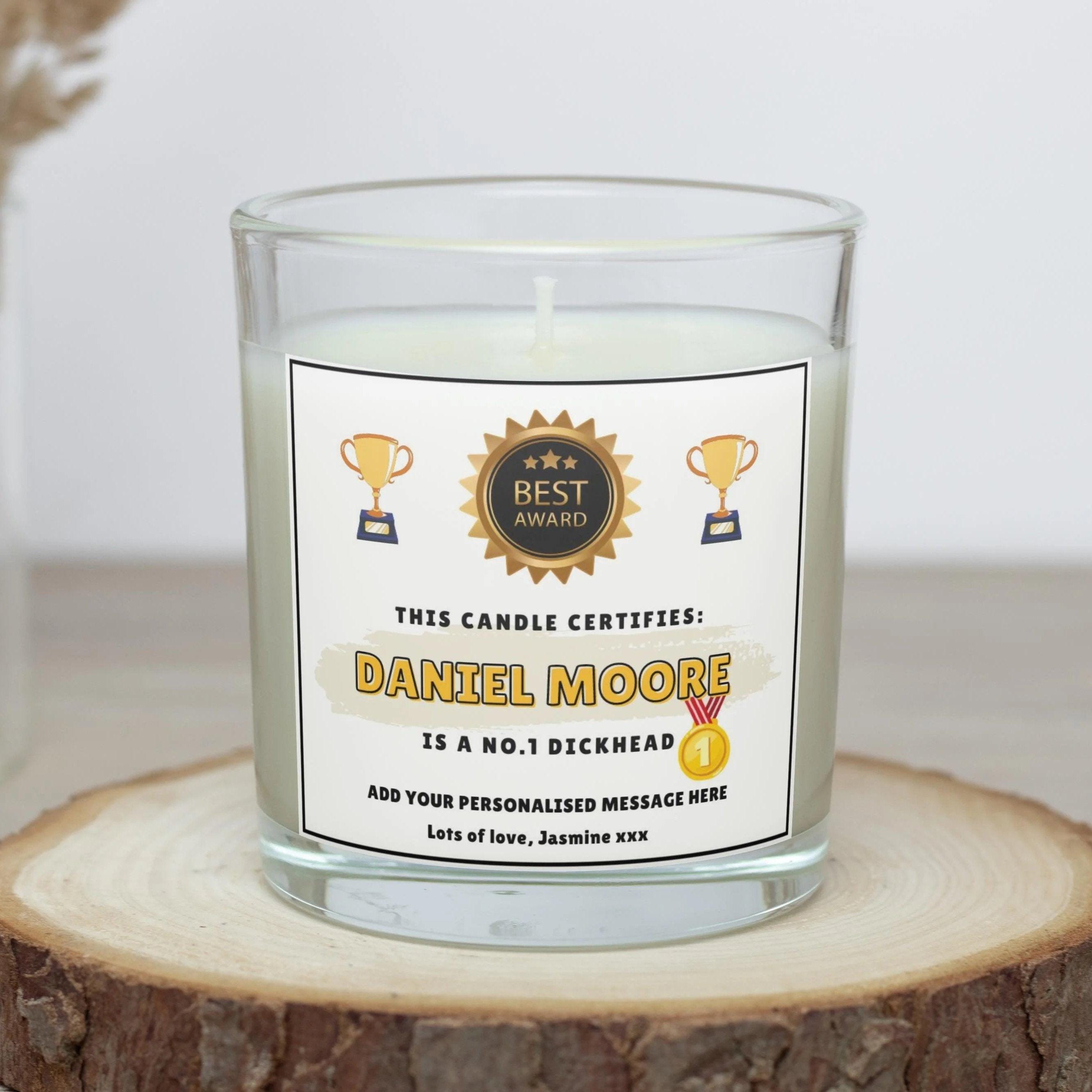 Dickhead Award Certificate Personalised Candle | Funny Dickhead Joke Gift | Funny Award Message Gift | Christmas | You're a Dickhead Gifts Etsy