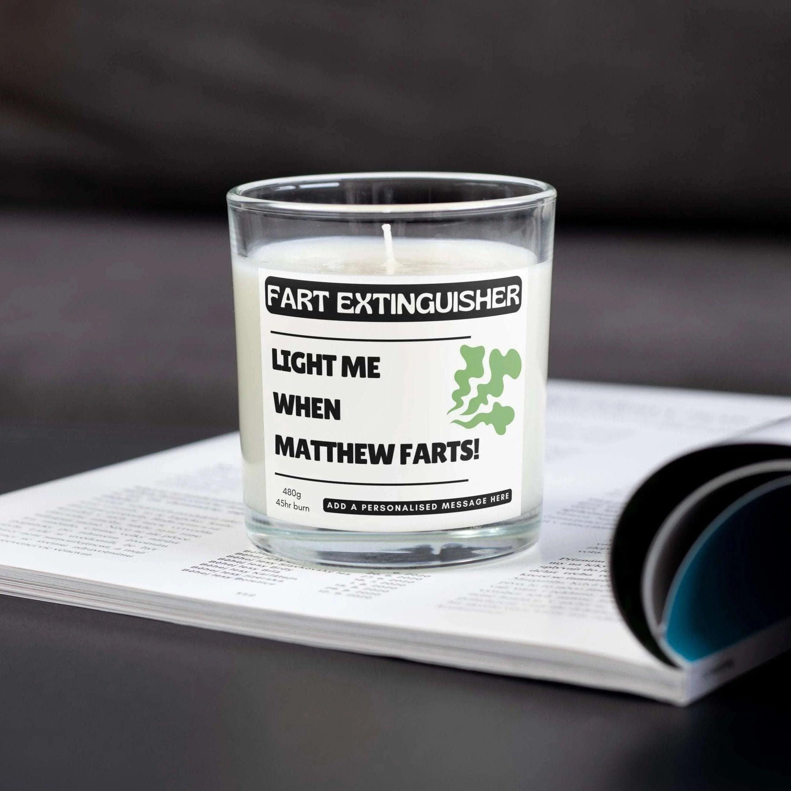 Fart Extinguisher Name Personalised Candle | Funny Fart Candle | Funny Fart Joke | Smelly Dog Fart Joke | Novelty Fart Personalised Candle Etsy