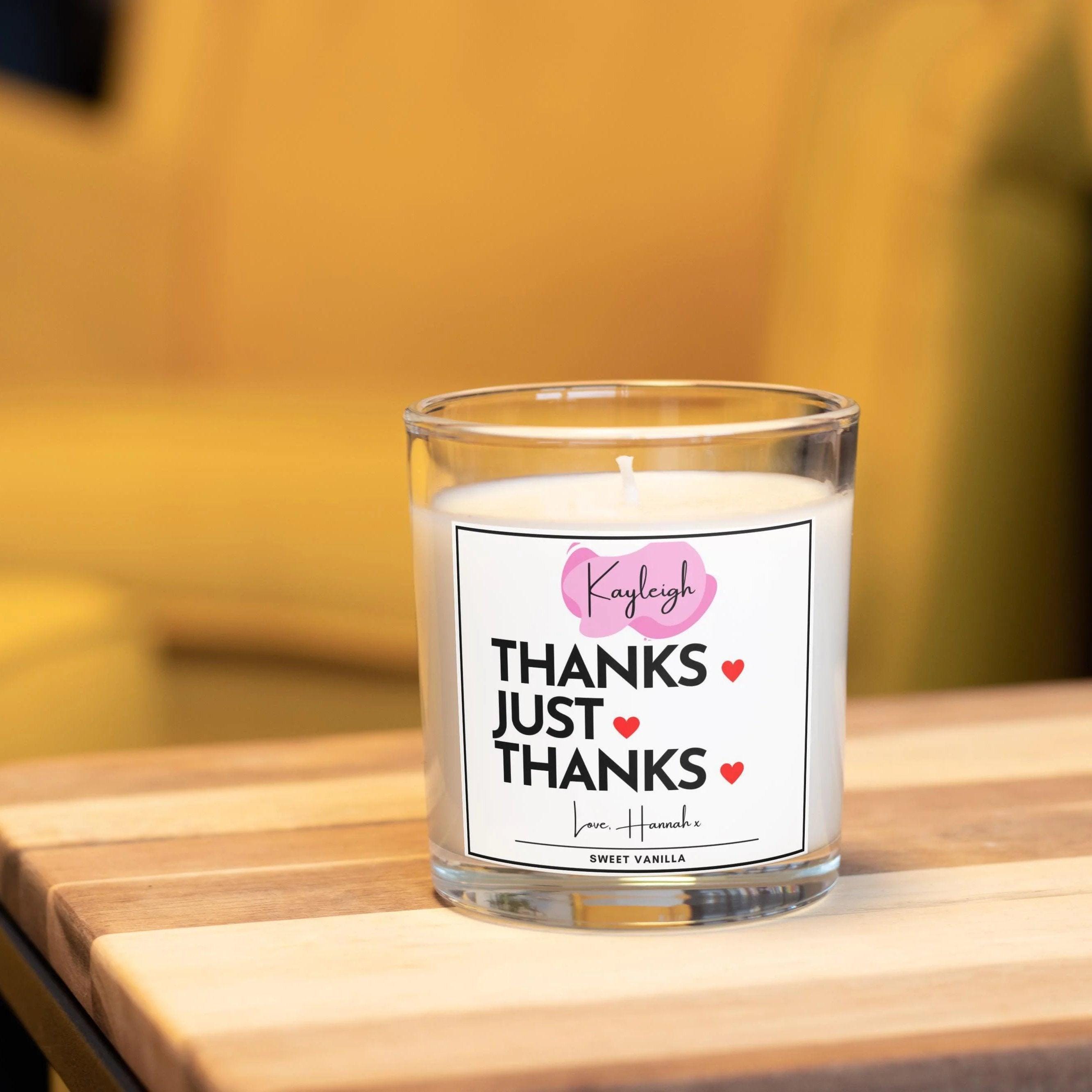 Thanks, Just Thanks Personalised Candle | Thank You Gift | Pink Thank You Gift for Her | Thank You Name Candle Gift | Thank You Message Gift Etsy