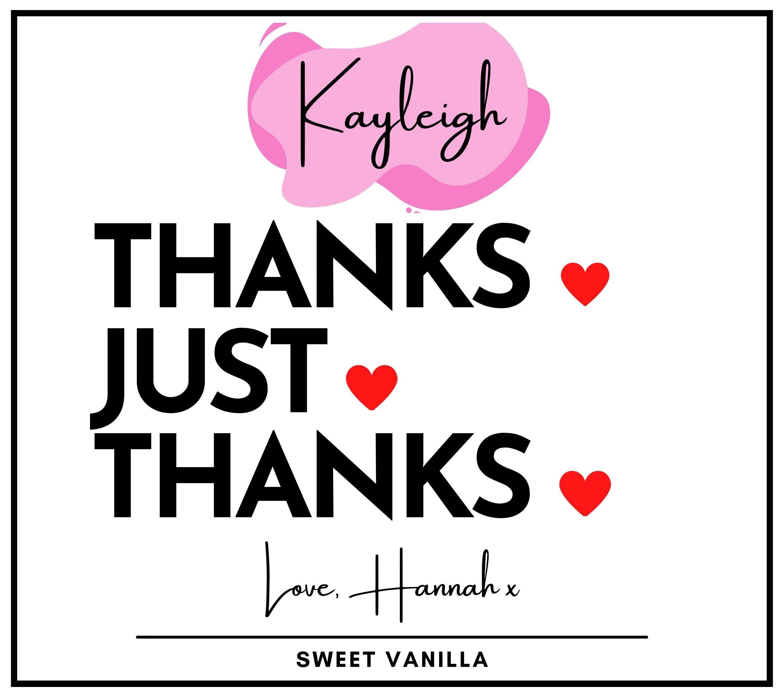 Thanks, Just Thanks Personalised Candle | Thank You Gift | Pink Thank You Gift for Her | Thank You Name Candle Gift | Thank You Message Gift Etsy