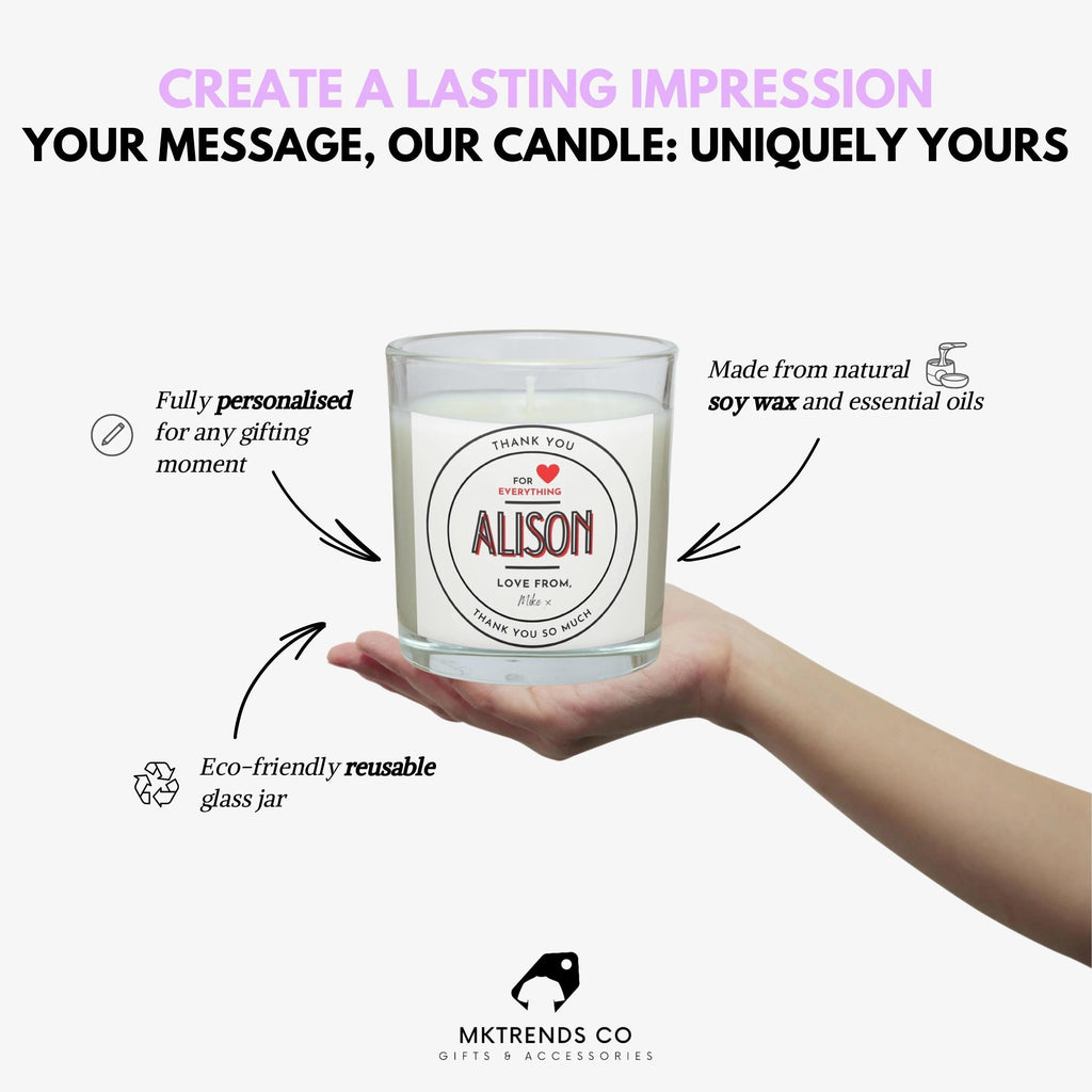 Thank You For Everything Personalised Candle | Thank You Gift | Name Message Candle | Thank You Gift | Appreciation | Gratitude Message Gift Etsy