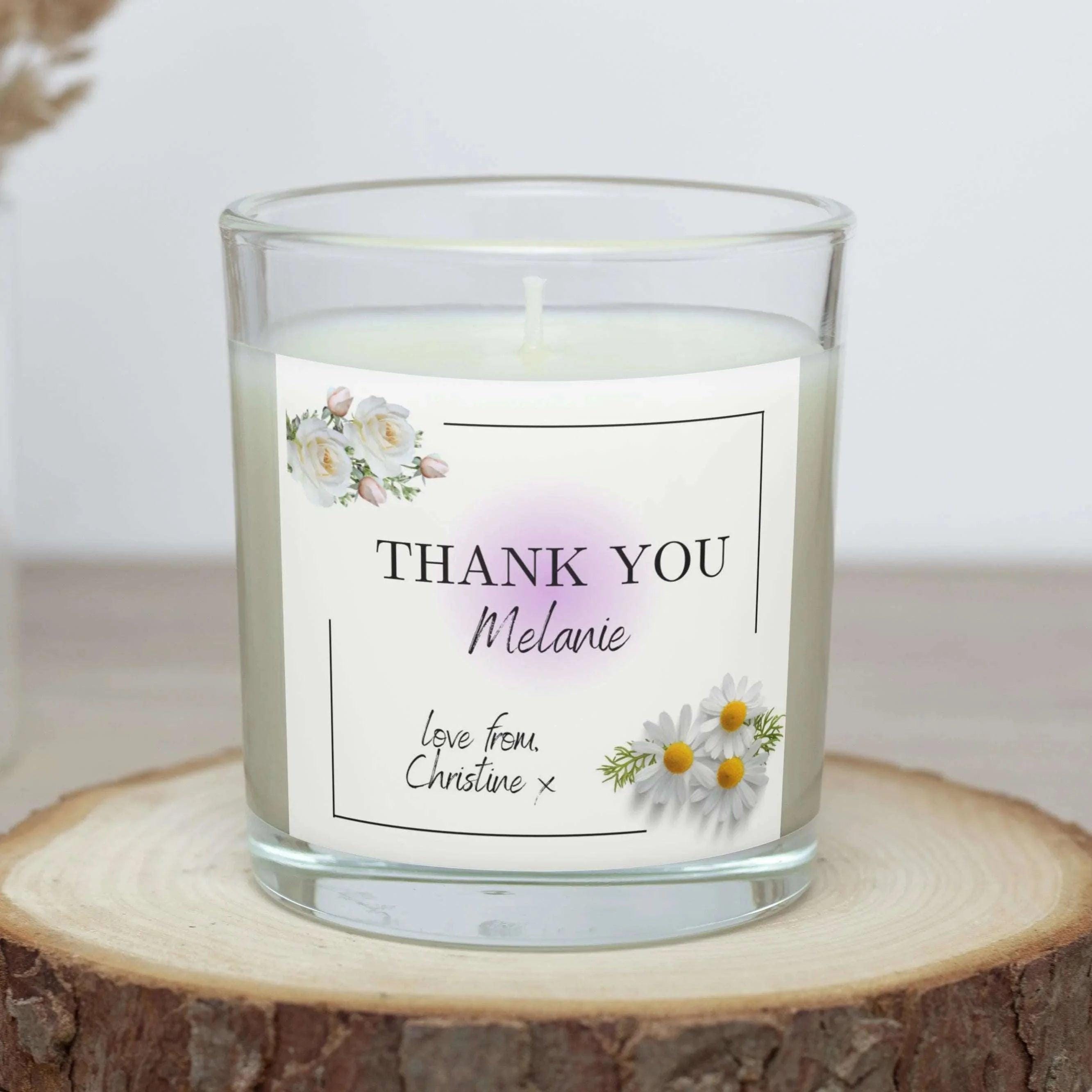 Thank You Name Message Gift for Her | Personalised Thank You Candle | Elegant Appreciation Candle Gift for her | Flowers Message Candle Gift Etsy