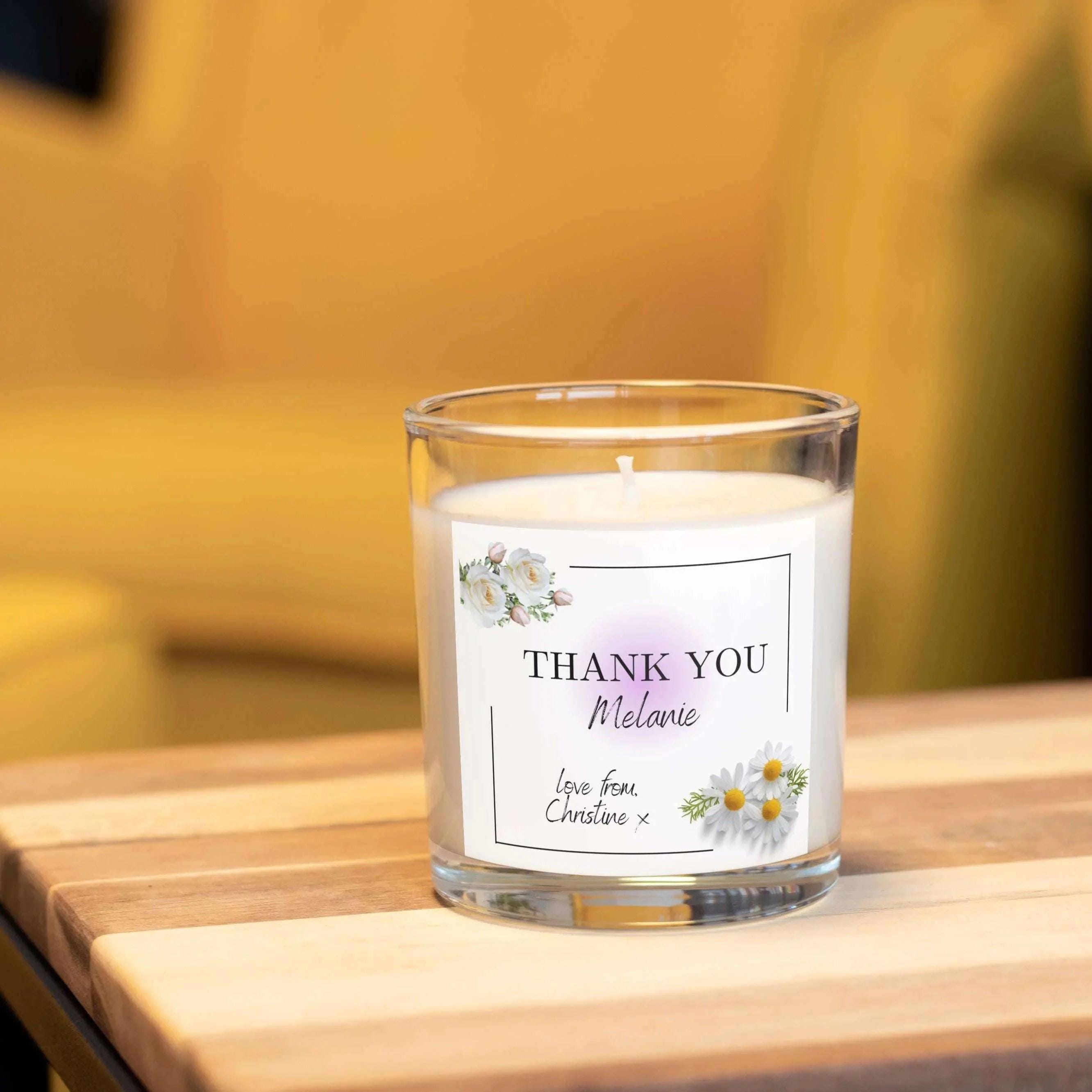 Thank You Name Message Gift for Her | Personalised Thank You Candle | Elegant Appreciation Candle Gift for her | Flowers Message Candle Gift Etsy