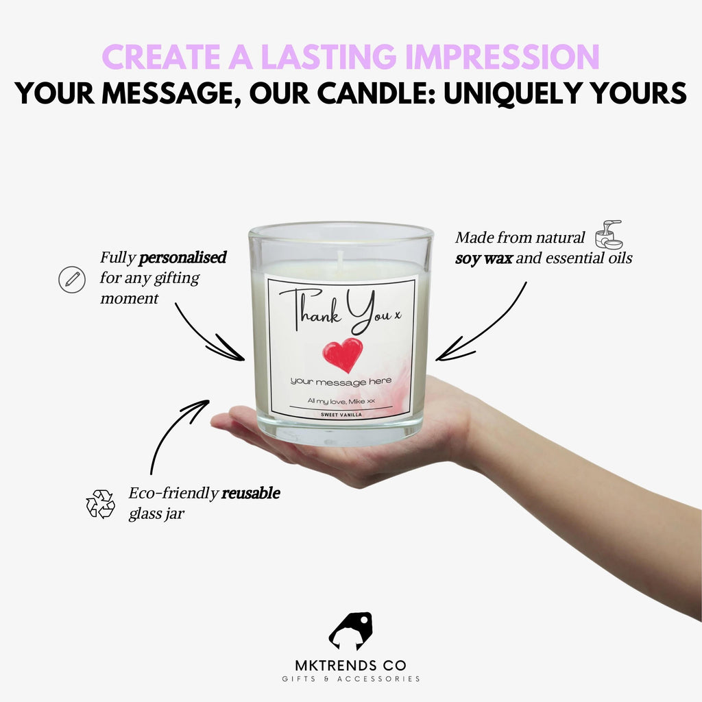 Thank You Love Heart Personalised Candle | Gift for Her | Thank You Gift | Custom Heart Message | Mum | Best Friend | Nanna | Mother In Law Etsy