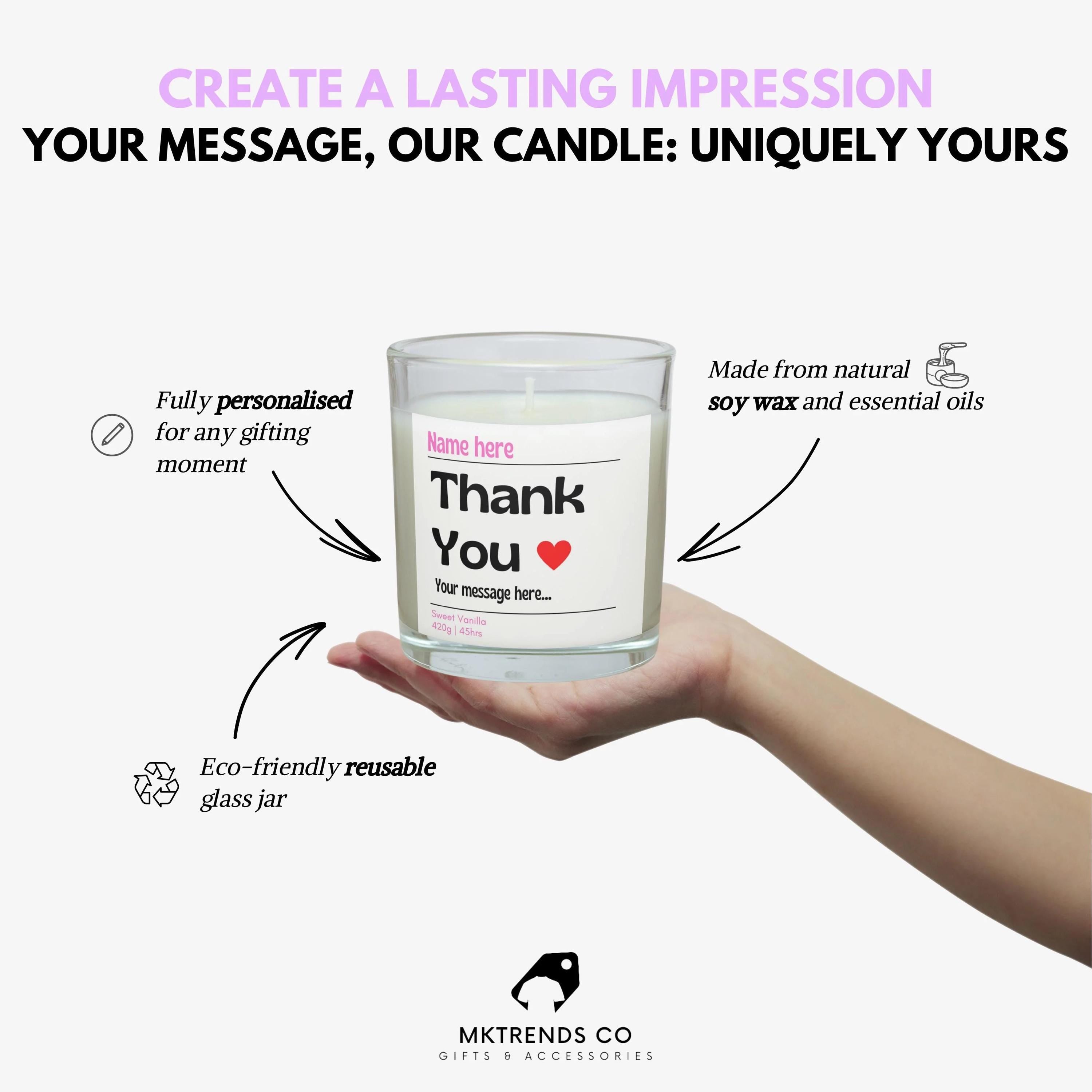 Thank You Name Personalised Candle | Gift for Her | Best Thank You Gift | Thank you with Love Candle | Appreciation Gift | Any Message Gifts Etsy