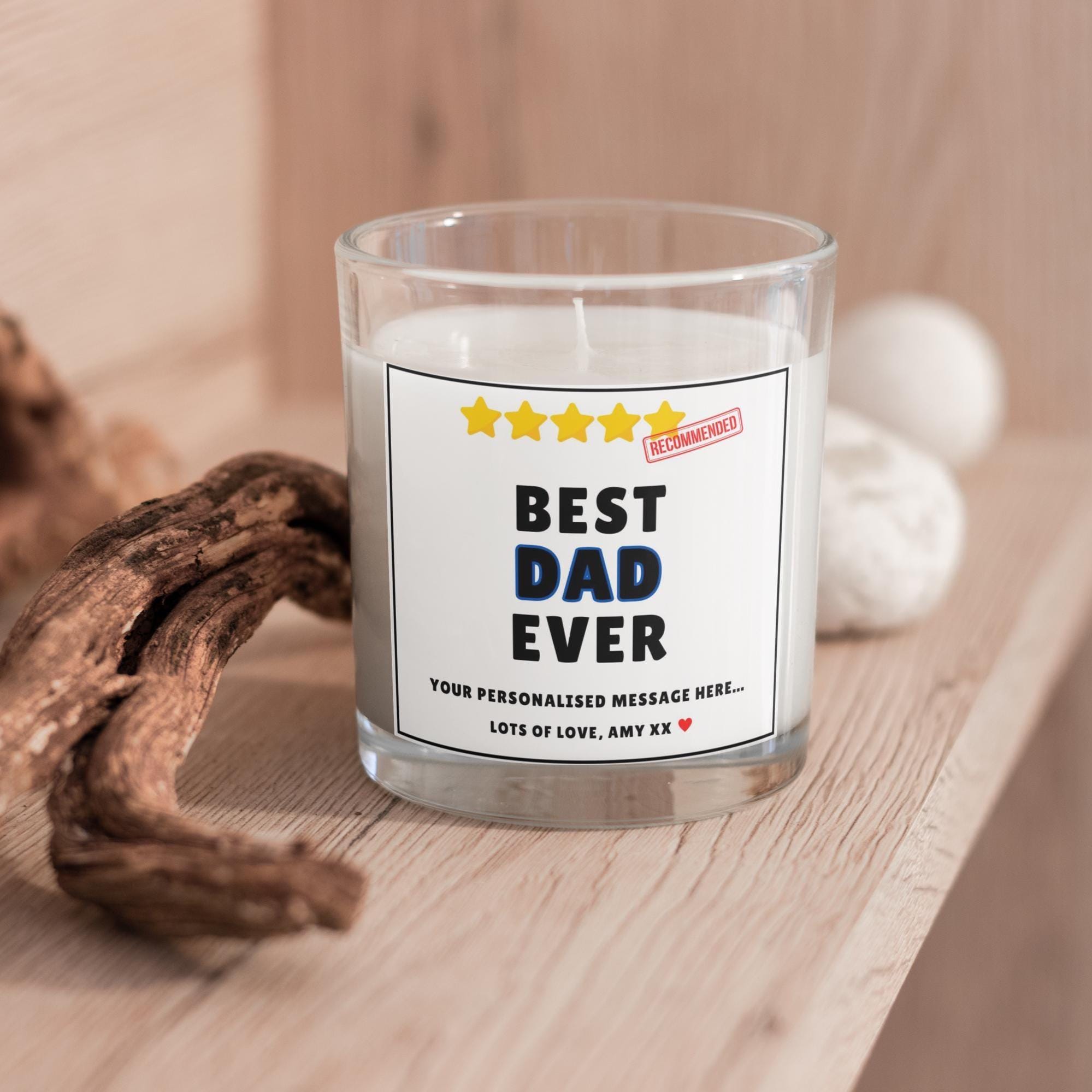 Best Dad Ever Personalised Candle | Best Dad Message Gift | Funny 5 Star Dad Gift | Dad Appreciation | From Son | From Daughter | Dad Award Etsy