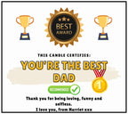 Novelty Best Dad Award Personalised Candle Gift | Funny Gift for Dad | Dad Appreciation | Dad Birthday | Father's Day | Best Dad Message Etsy