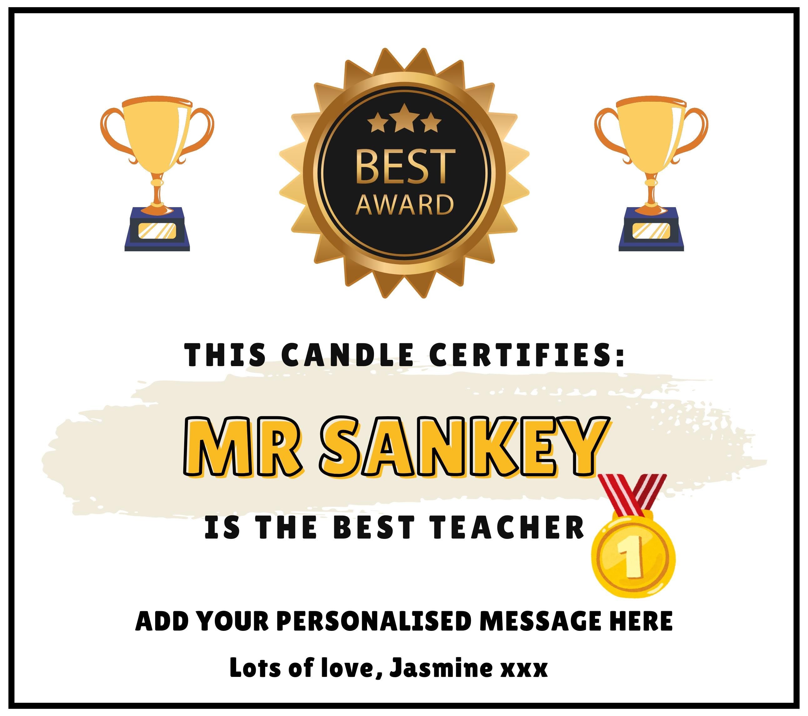 Funny Teacher Certificate Personalised Candle Gift | Novelty Gift for Teacher | End of Term Teacher Gift | Summer Holidays Teacher Present Etsy