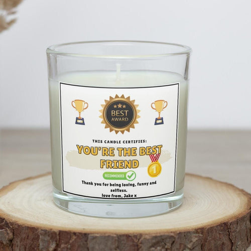 Funny Best Friend Award Certificate Personalised Candle | Novelty Best Friend Award Gift | Funny Friend Certificate | Funny Message Gift Etsy