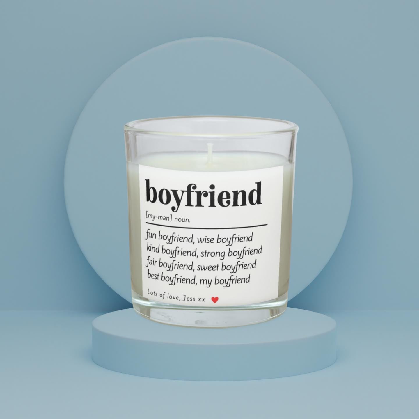 Boyfriend Noun Definition Personalised Candle Gift | Any Quote Boyfriend Gift | Husband Noun | Custom Message Gift | Romantic Message Gift Etsy