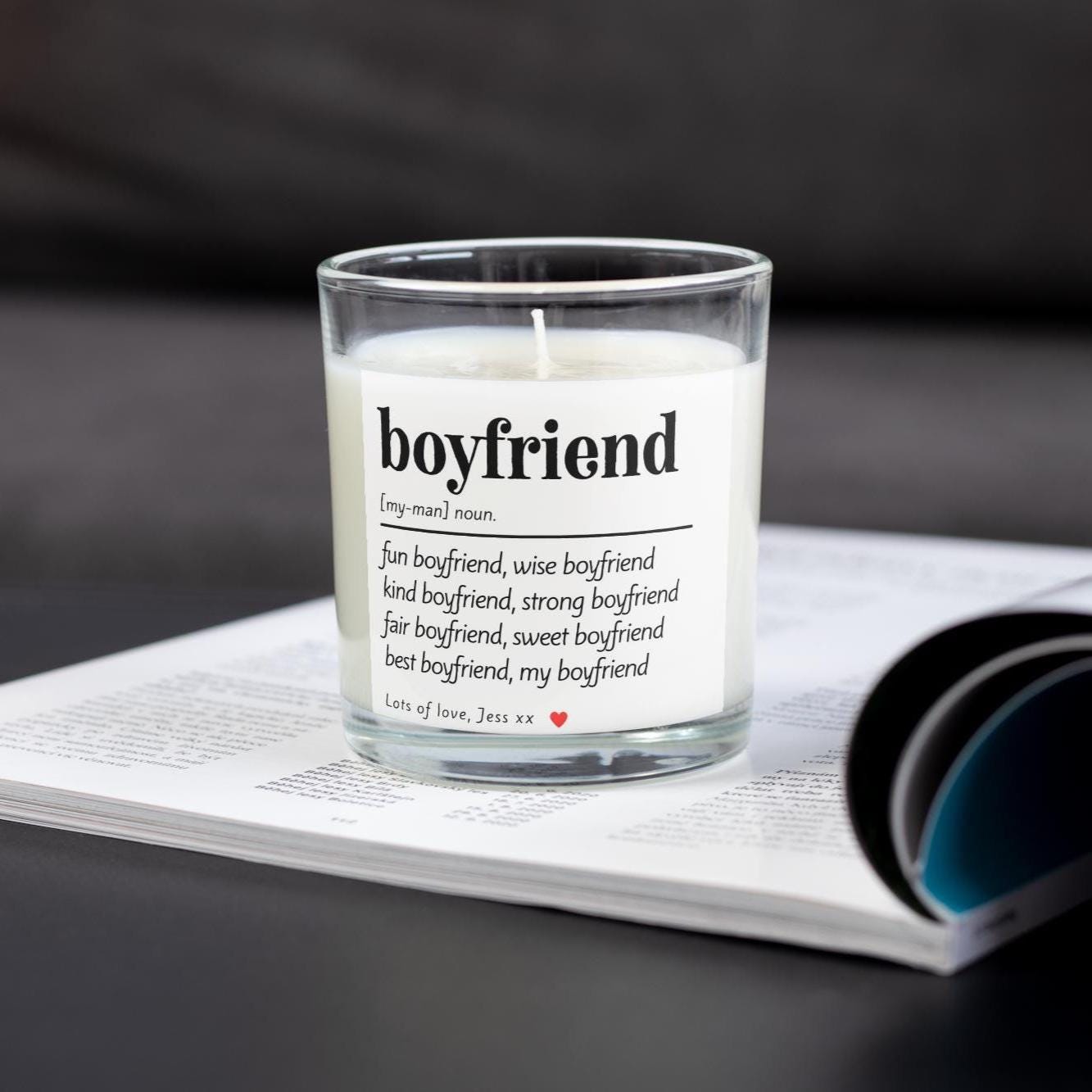 Boyfriend Noun Definition Personalised Candle Gift | Any Quote Boyfriend Gift | Husband Noun | Custom Message Gift | Romantic Message Gift Etsy