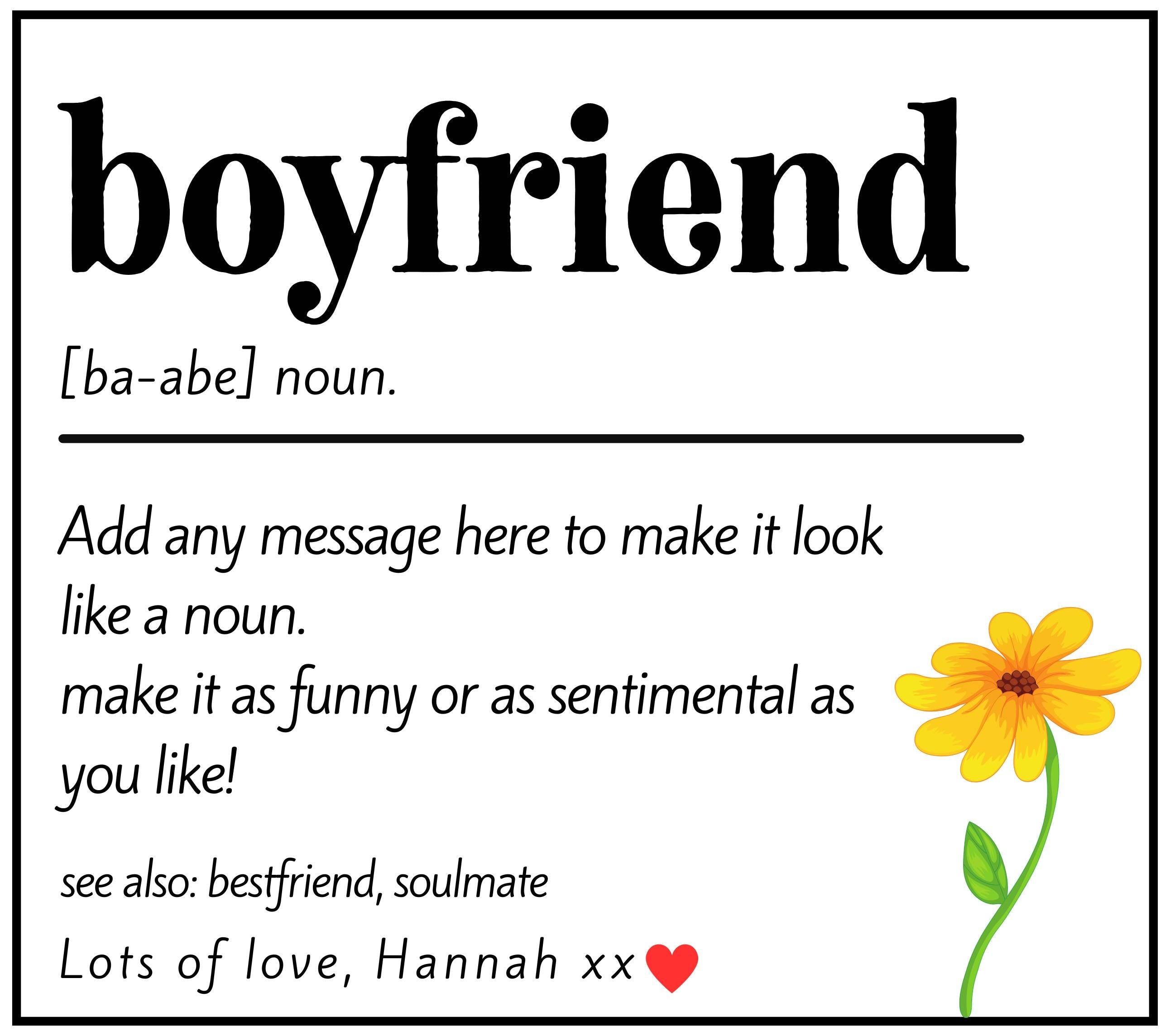 Boyfriend Noun Definition Personalised Candle Gift | Custom Boyfriend Quote Gift | Cute or Funny Boyfriend Gift | Romantic Message Boyfriend Etsy