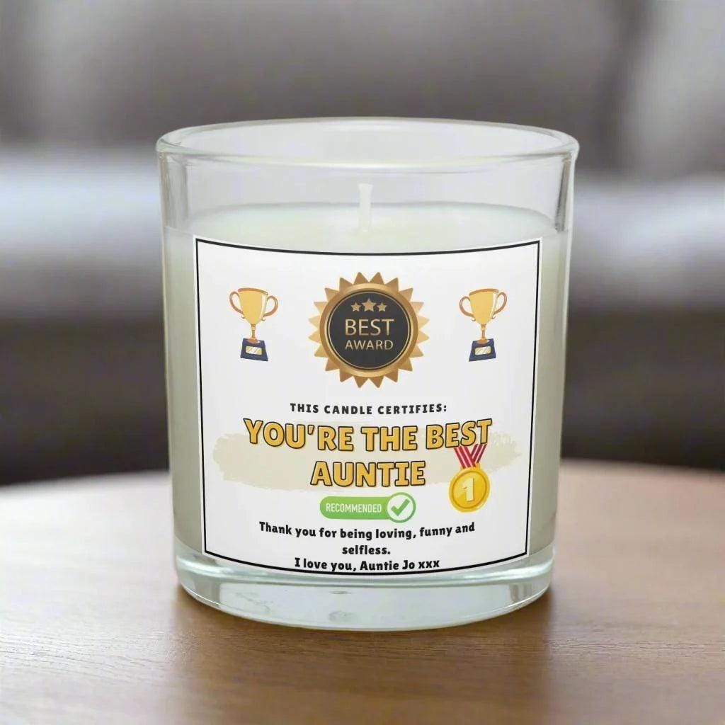 Best Auntie Award Personalised Candle | Funny Award Certificate | Novelty Aunty Candle | Best Auntie Gift | Thoughtful Aunt | Auntie Message Etsy