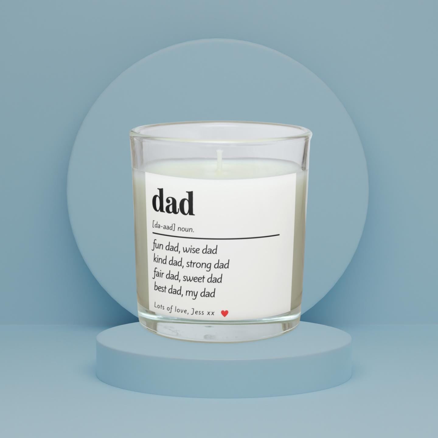 Dad Noun Message Personalised Candle | Dad Appreciation Gifts | Dad Birthday | Thank You Dad Gift | From Son | From Daughter | Any Message Etsy