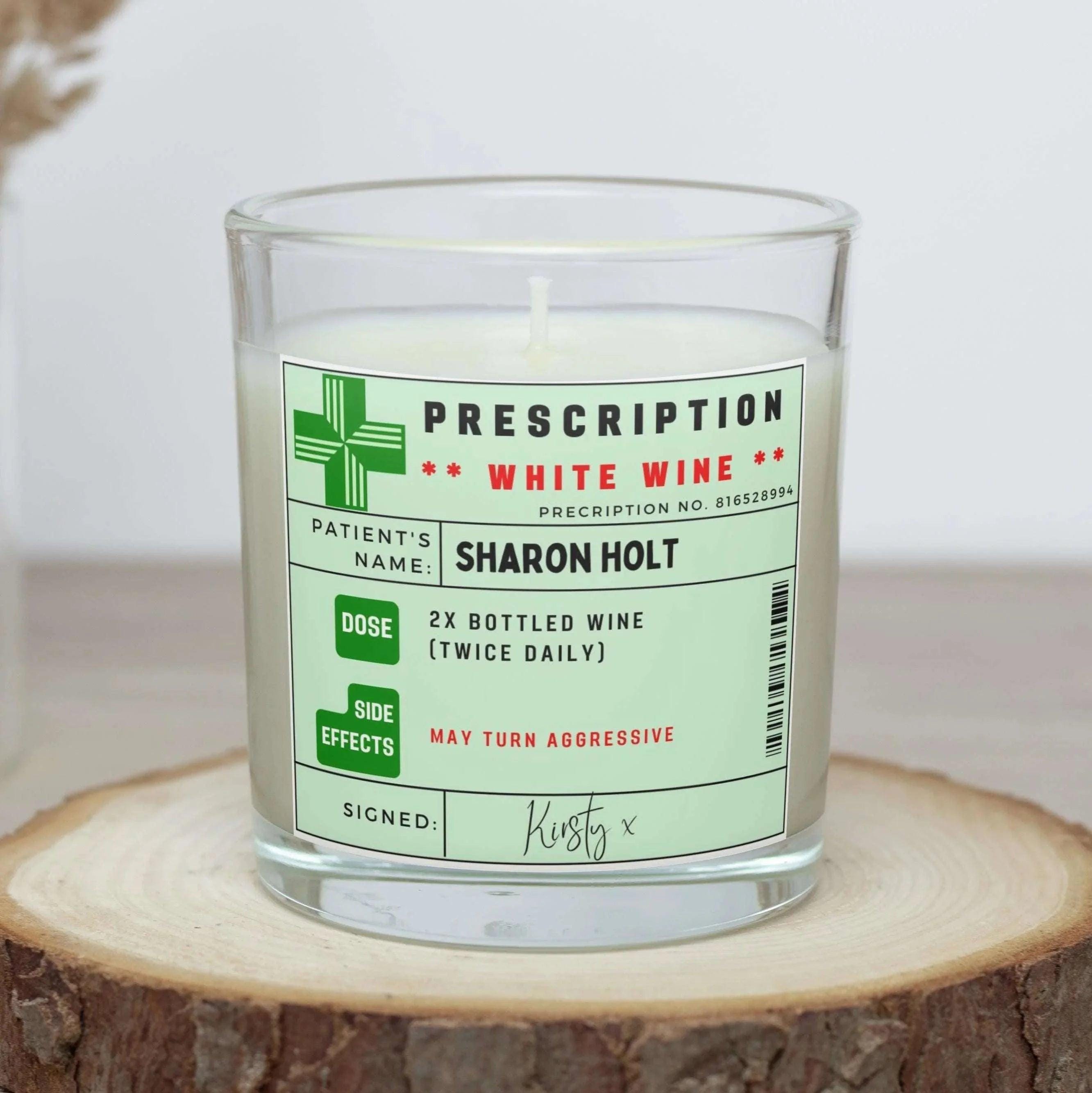Funny Wine Prescription Personalised Candle | Novelty Wine Job | Funny Alcoholic Novelty Gift | Fun Gift for Friend | Family Member Candle Etsy