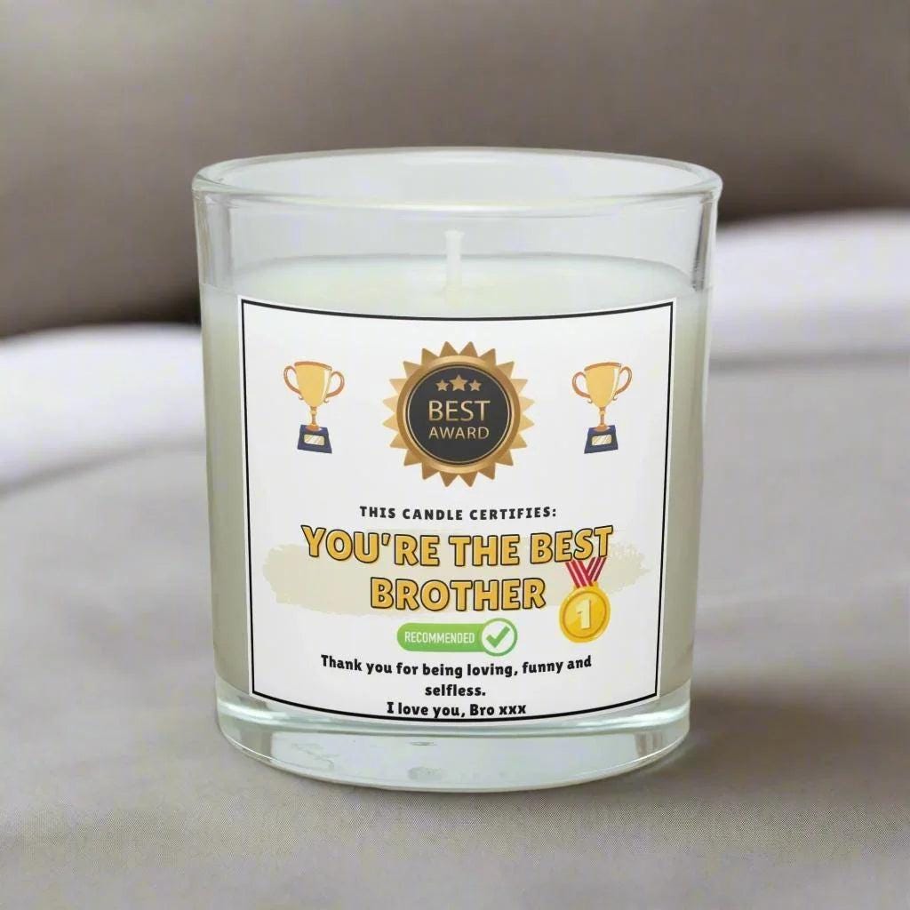 Best Brother Award Certificate Personalised Candle | Funny Best Brother Gift | Best Brother Message Gift | Brother Gift | Brother Joke Award Etsy