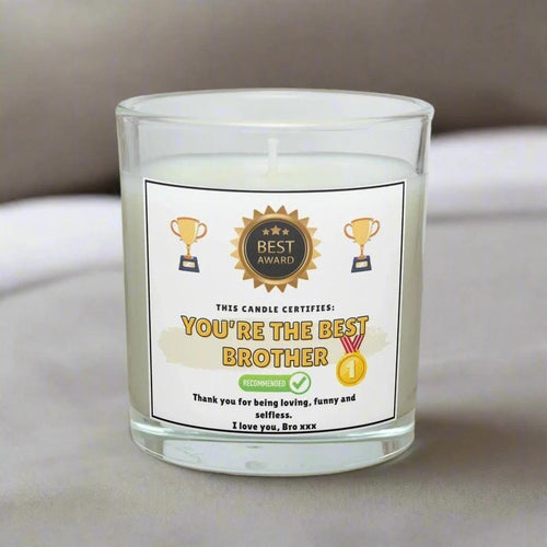 Best Brother Award Certificate Personalised Candle | Funny Best Brother Gift | Best Brother Message Gift | Brother Gift | Brother Joke Award Etsy