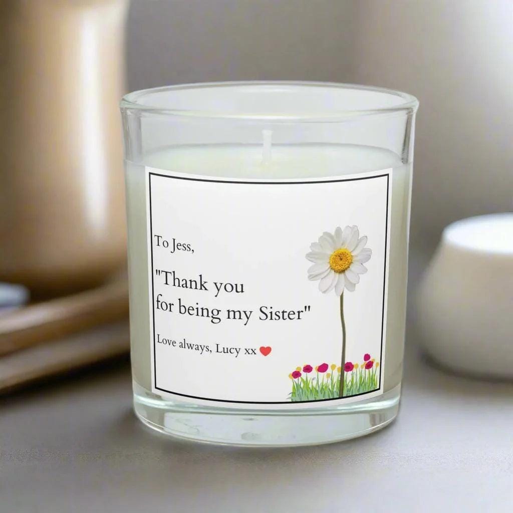 Sister Daisy Message Personalised Candle | Gift for Sister | Any Quote Message Sister Candle | Christmas | Birthday | Sister Appreciation Etsy