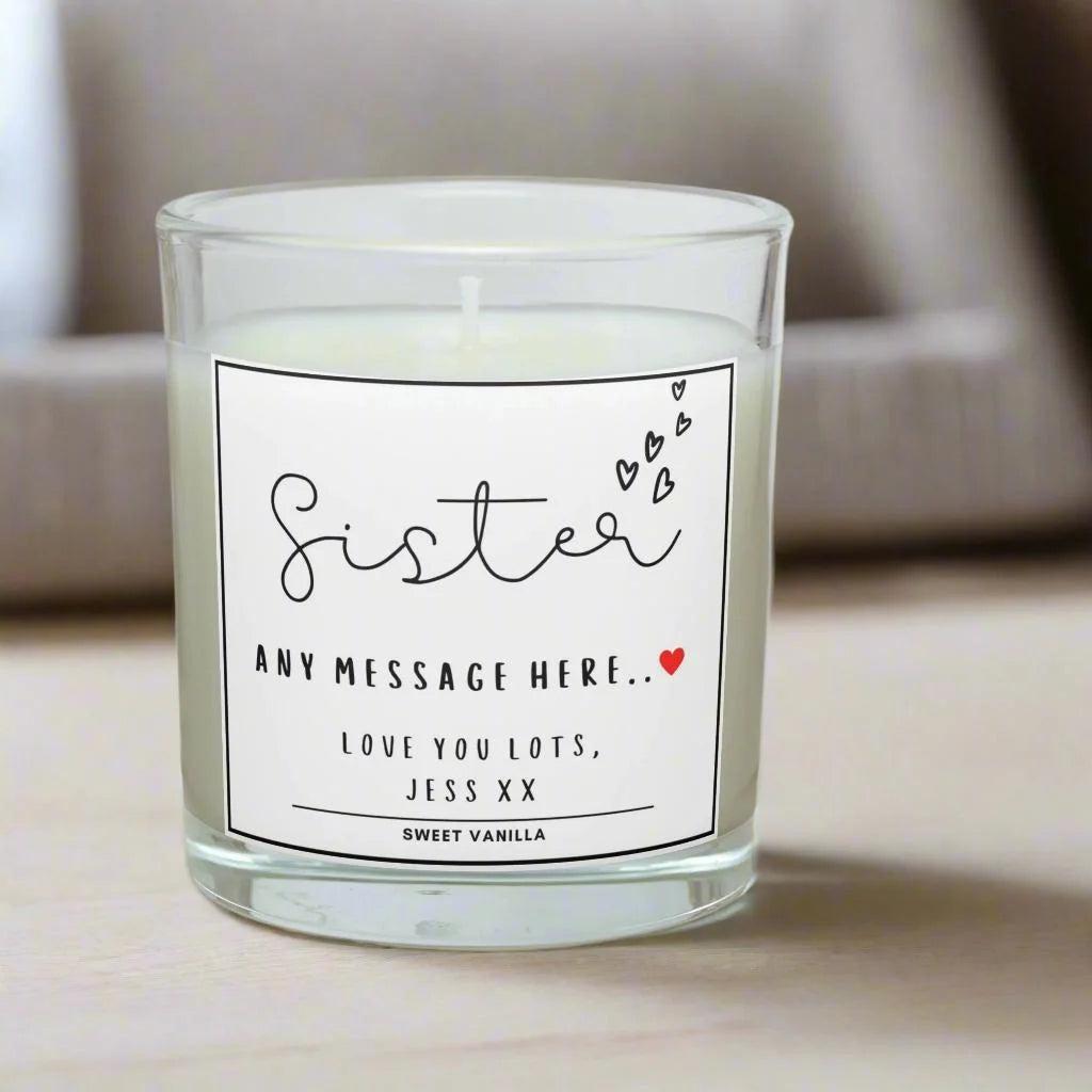 Sister Hearts Message Personalised Candle | Sister Quote Message | Cute Sister Candle | Sister Birthday | Sister Christmas | Custom Gift Etsy