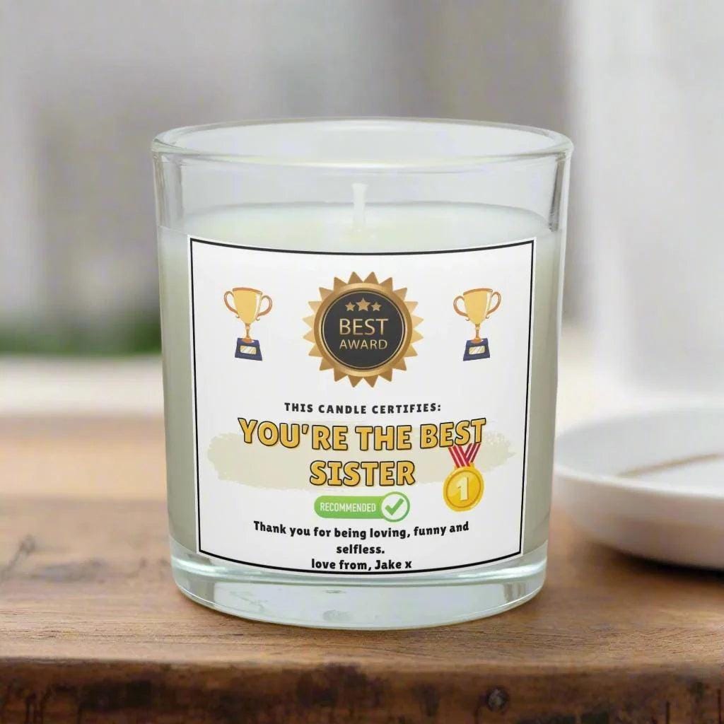 You're the Best Sister Award Certificate Personalised Candle | Funny Sister Gift | Sister Novelty Christmas Gift | Sister Birthday Gift Etsy