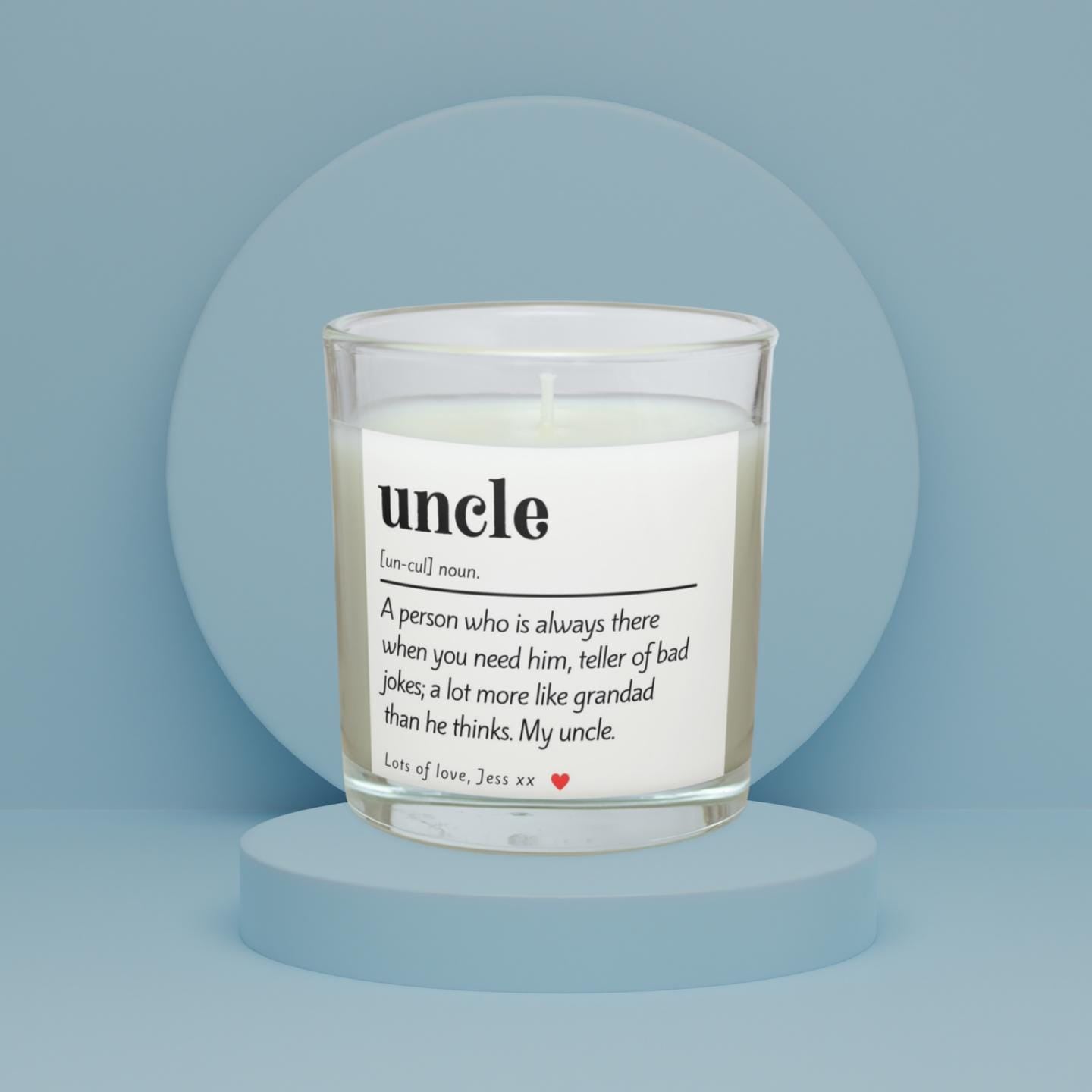 Uncle Noun Definition Personalised Candle | Uncle Dictionary Definition Quote Gift | Uncle Message Gift | Any Occasion Uncle Candle Gift Etsy
