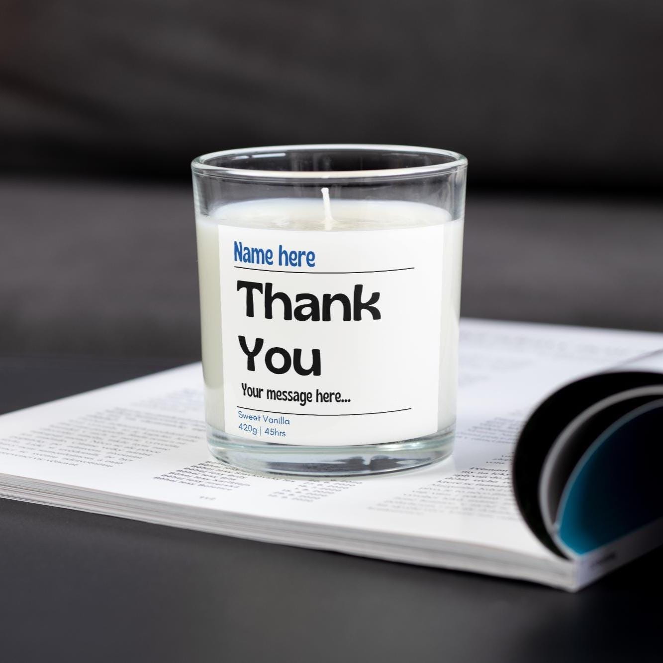 Thank You Personalised Candle | Thank You Gift for Him | Best Thank You Gift for Him | Thank You Message Candle Gift | Gift for Him | Thanks Etsy