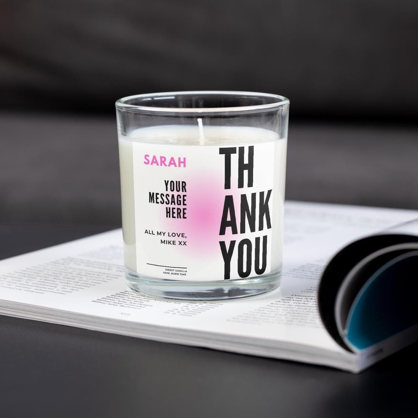 Thank You Gift for Her | Personalised Candle | Name Message Gift | Appreciation Candle | Thank You Present for Her | Personalised Thank You Etsy