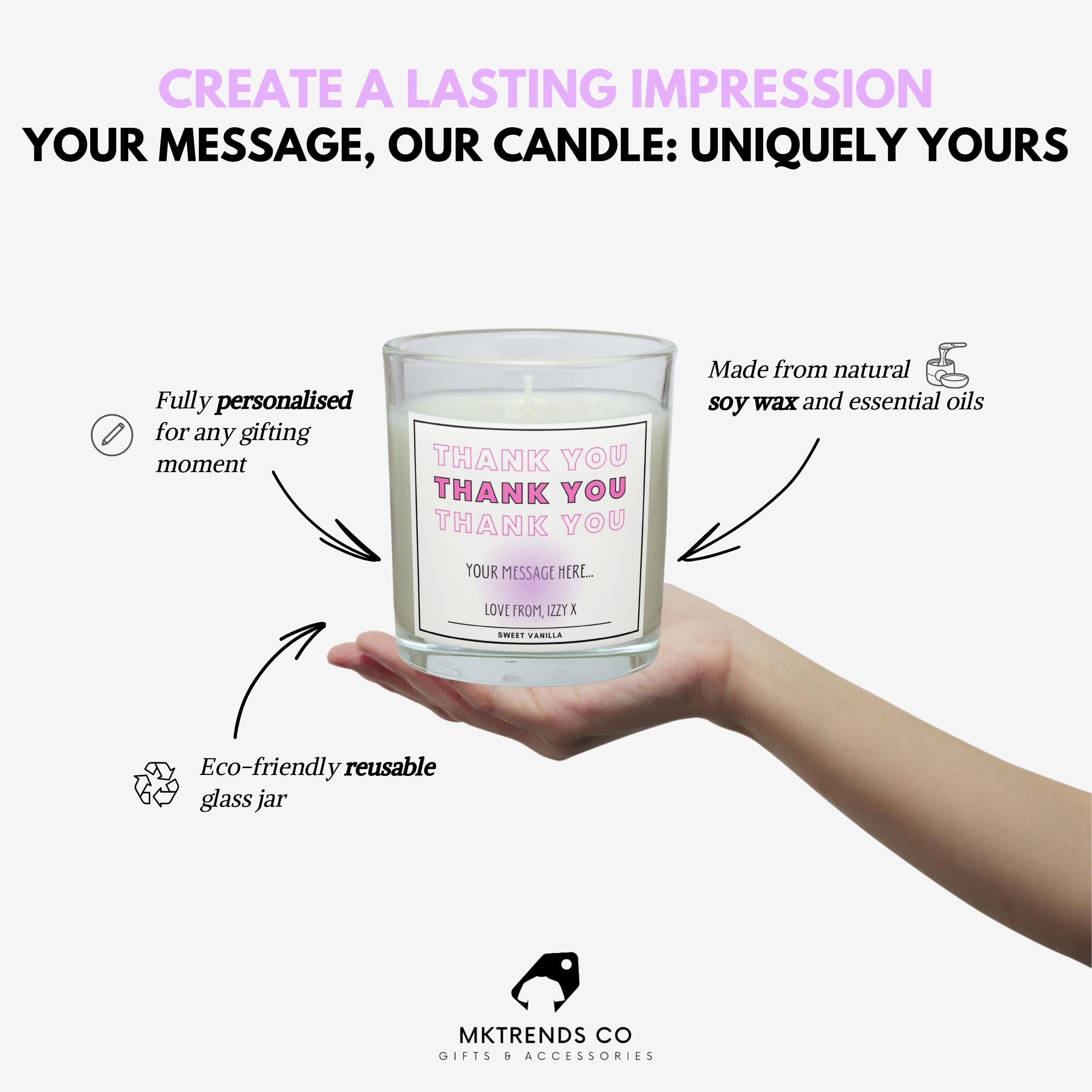 Pink Thank You Gift for Her | Personalised Thank You Candle | Best Thank You Gift for Her | Thoughtful Gift for Her | Special Thank You Gift Etsy