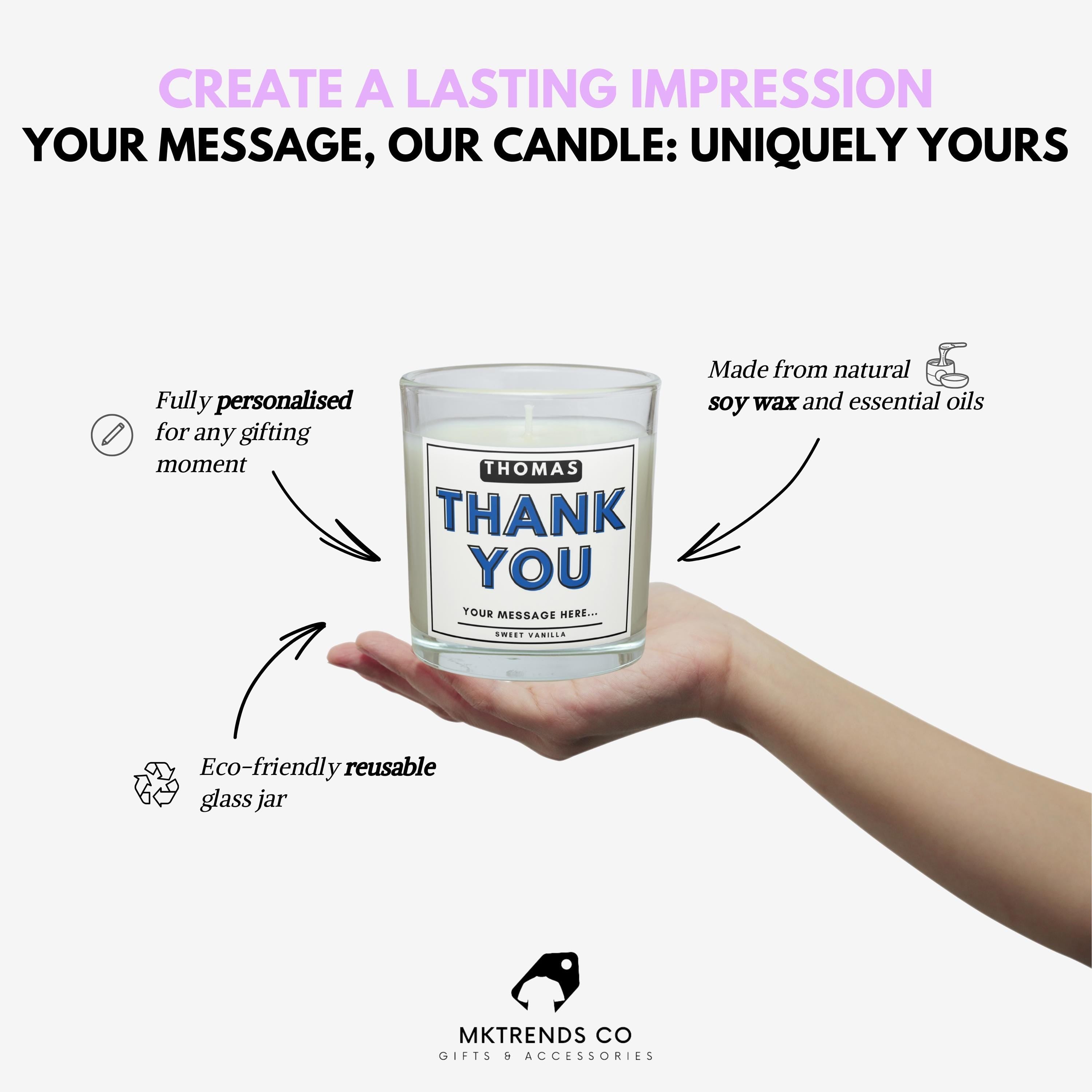 Thank You Name Personalised Candle Gift | Best Thank You Gifts for Him | Personalised Thank You Message | Appreciation Candle Gift for Him Etsy
