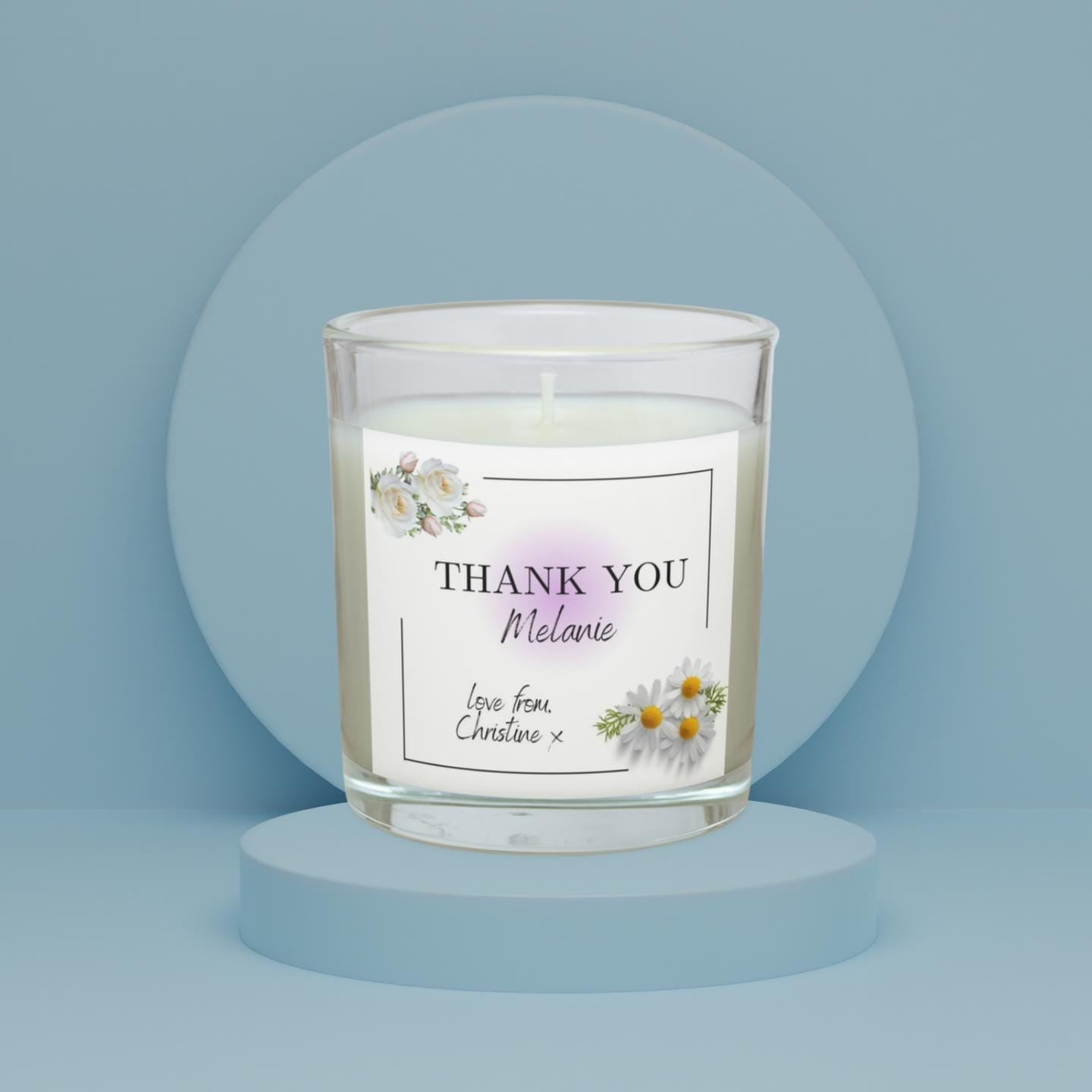 Thank You Name Message Gift for Her | Personalised Thank You Candle | Elegant Appreciation Candle Gift for her | Flowers Message Candle Gift Etsy