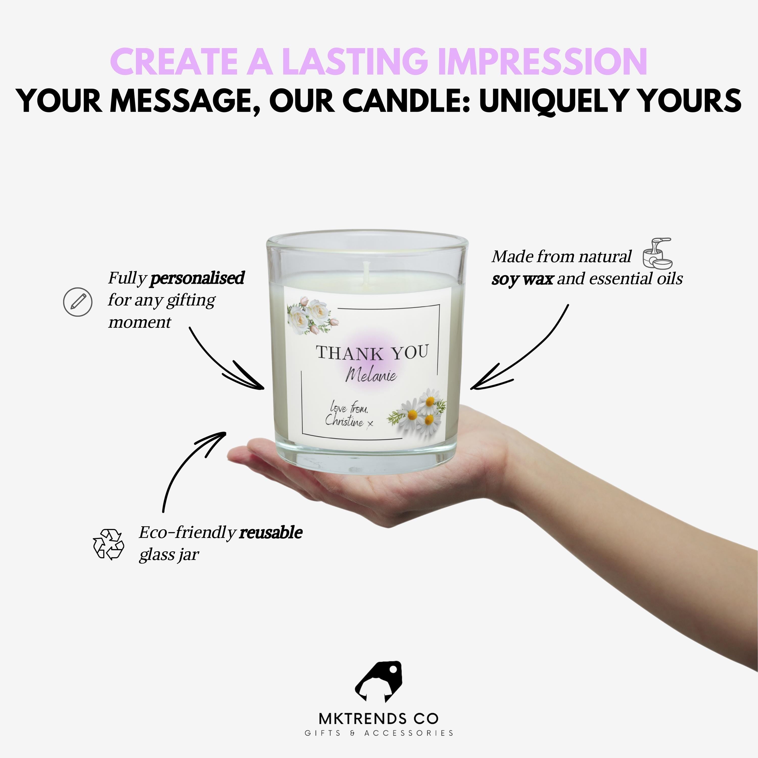Thank You Name Message Gift for Her | Personalised Thank You Candle | Elegant Appreciation Candle Gift for her | Flowers Message Candle Gift Etsy