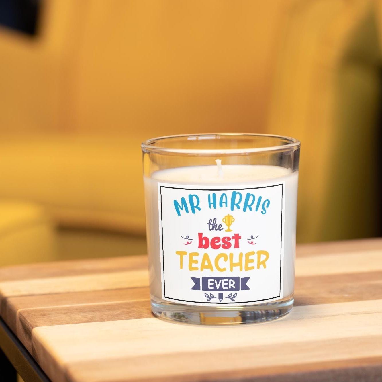 Best Teacher Name Personalised Candle | Best teacher Ever Candle Gift | End of Term Teacher | Trophy Teacher Gift | Personalised School Gift Etsy