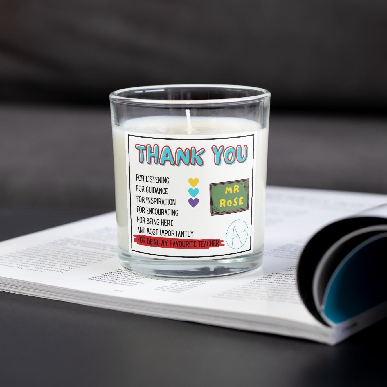Thank You for being my Favourite Teacher Personalised Candle | Gift for Teacher | Teacher Thank You Gift | Personalised Teacher Message Gift Etsy