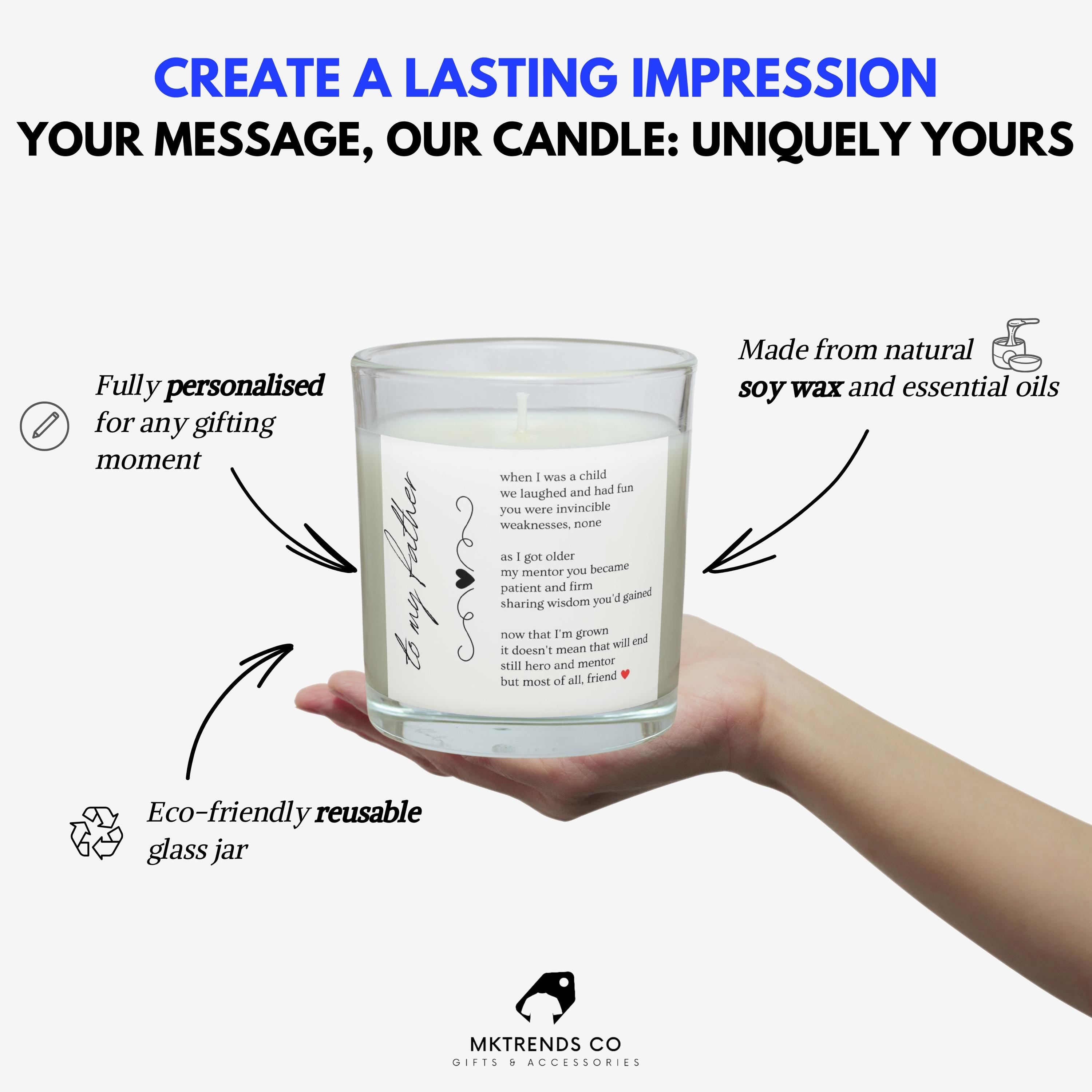To my Father Message Personalised Candle | Dad Appreciation Gift | Message Poem Gift for Dad | Thank You Dad | Custom Message Gift for Dad Etsy