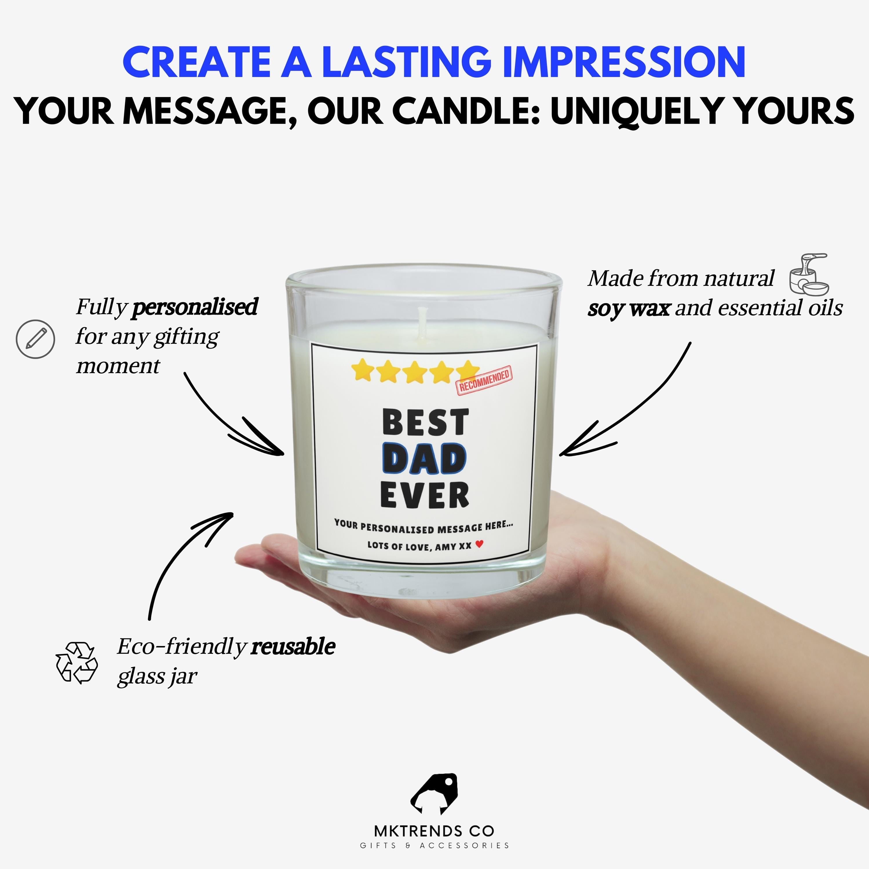 Best Dad Ever Personalised Candle | Best Dad Message Gift | Funny 5 Star Dad Gift | Dad Appreciation | From Son | From Daughter | Dad Award Etsy