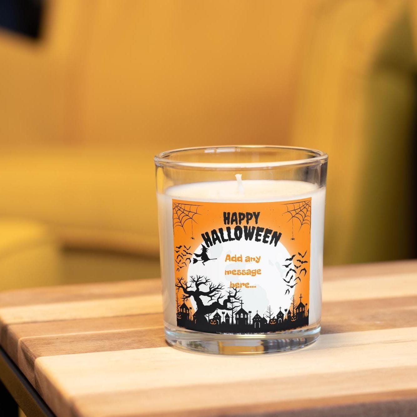 Happy Halloween Scene Personalised Candle | Halloween Decor | Spooky Halloween Ideas | Any Message Halloween Candle | Happy Halloween Party Etsy