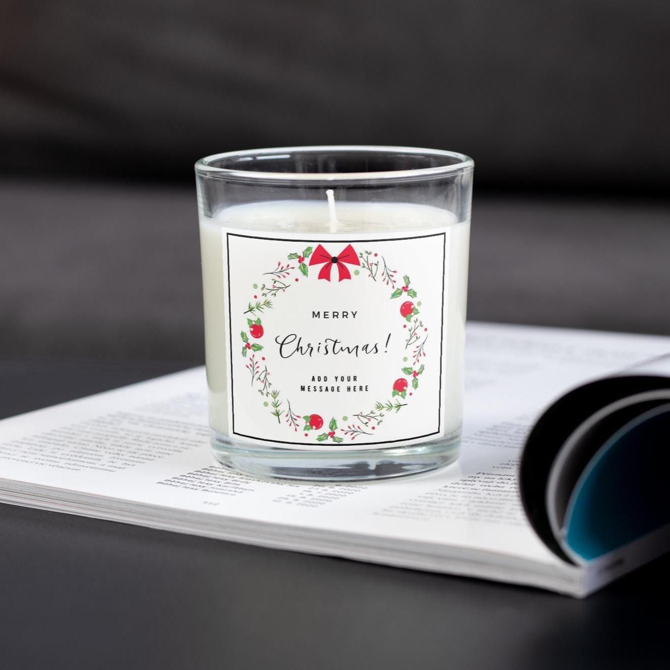 Merry Christmas Wreath Candle | Personalised Candle | Festive Christmas Decoration | Christmas Gift | Festive Christmas Custom Message Gift Etsy