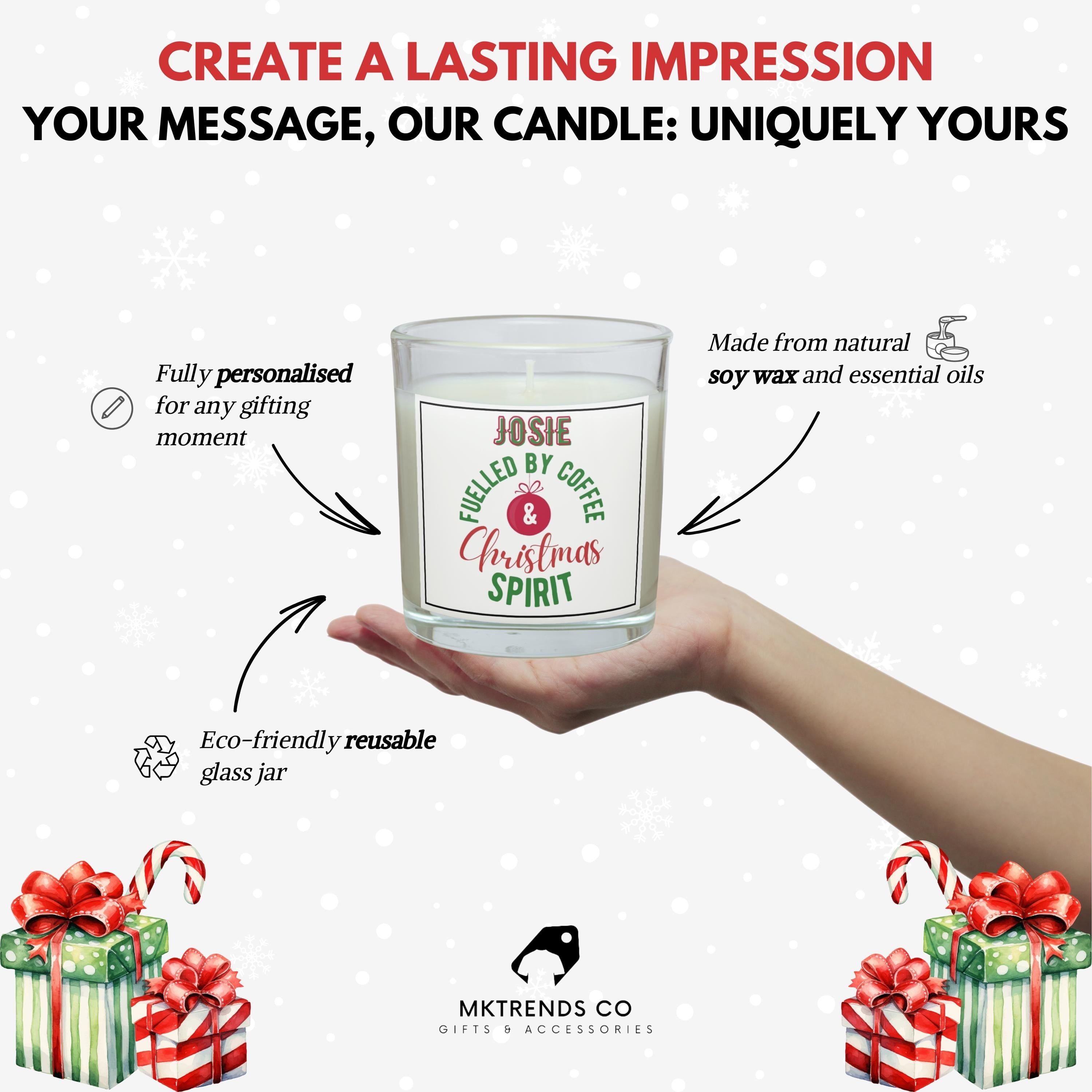 Fuelled By Coffee and Christmas Spirit Personalised Candle | Funny Gift | Secret Santa Work Gift | Secret Santa | Christmas Message Gift Etsy