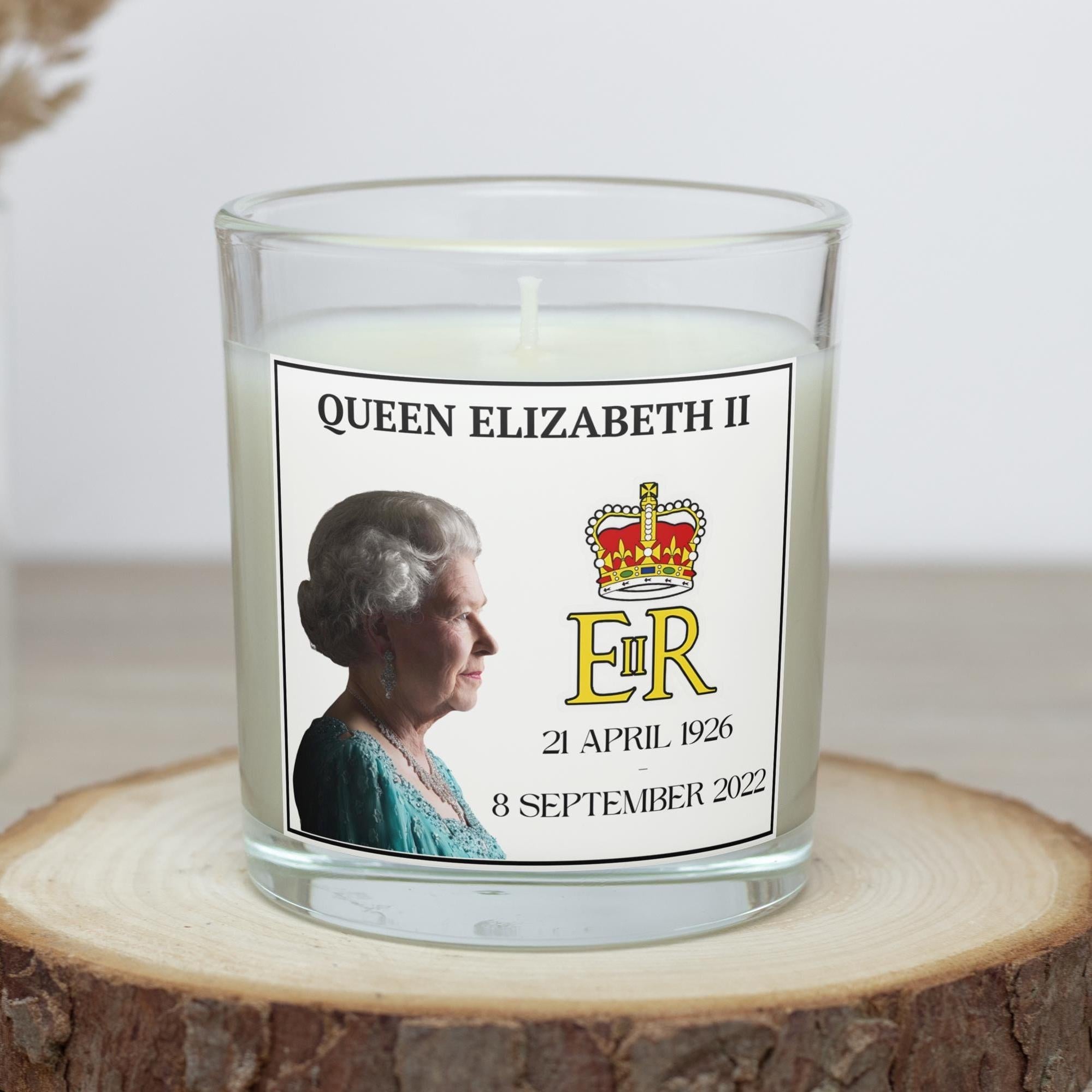 Queen Elizabeth II Personalised Candle | Royal Tribute Candle | Memorial Keepsake with Portrait & Crown Emblem | Regal Gift for Royal Fans Etsy