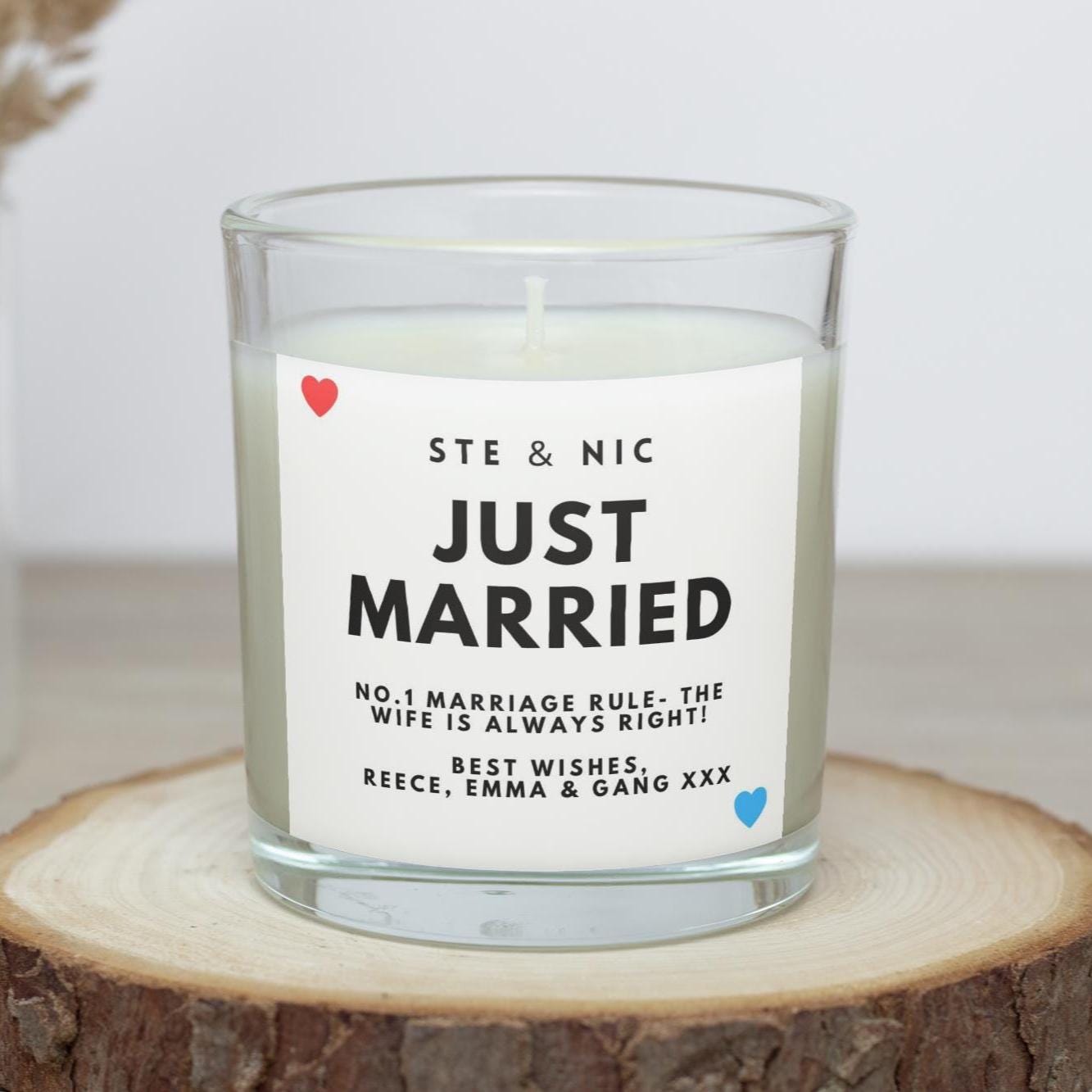 Just Married Wedding Personalised Candle | Wedding Day Gift | Custom Message Wedding Candle | Gift for Mr & Mrs | Bride and Groom Message Etsy