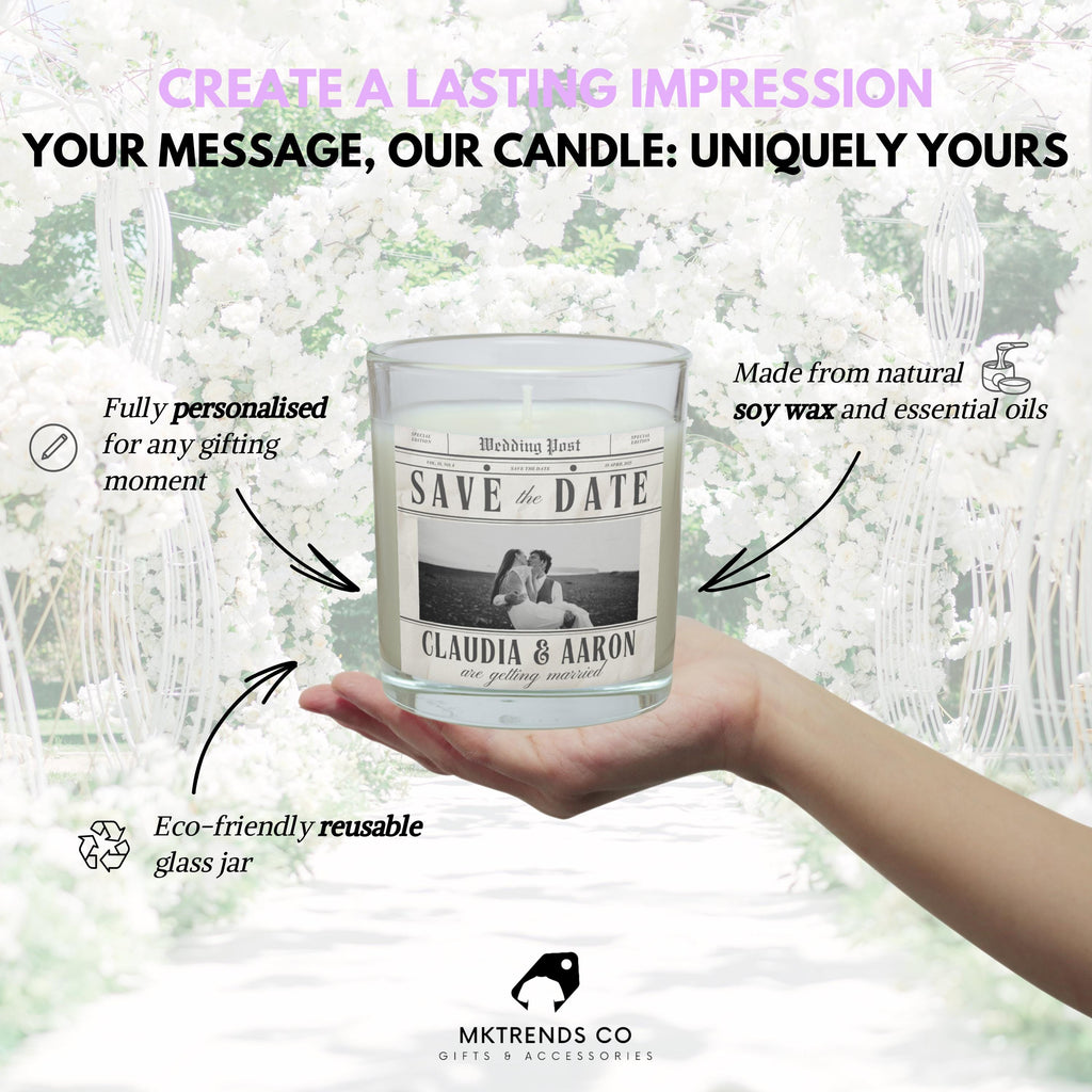 Save the Date Wedding Personalised Candle | Wedding Invitation Photo Message Gift | Novelty Upcoming Wedding Candle | Any Date & Message Etsy