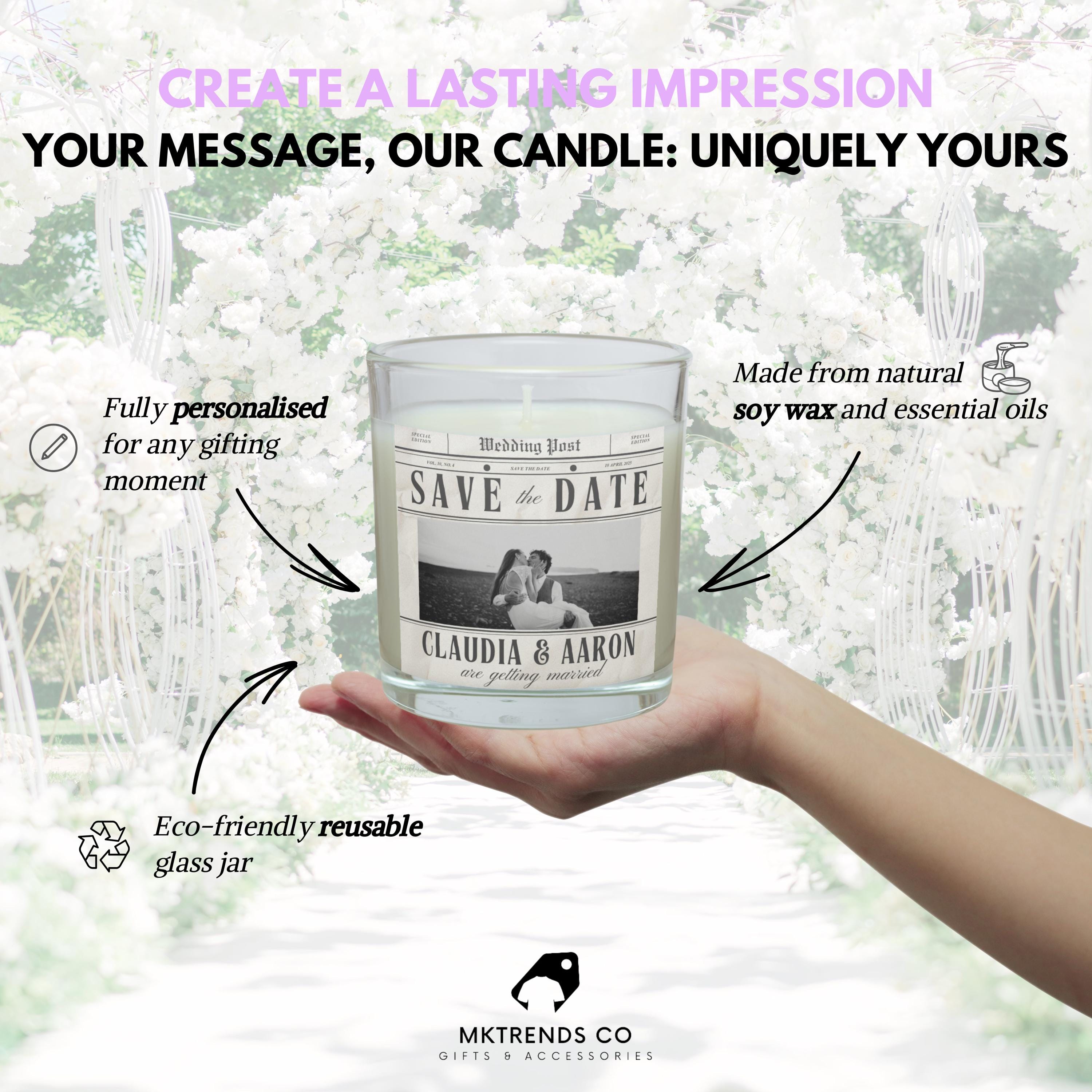 Save the Date Wedding Personalised Candle | Wedding Invitation Photo Message Gift | Novelty Upcoming Wedding Candle | Any Date & Message Etsy