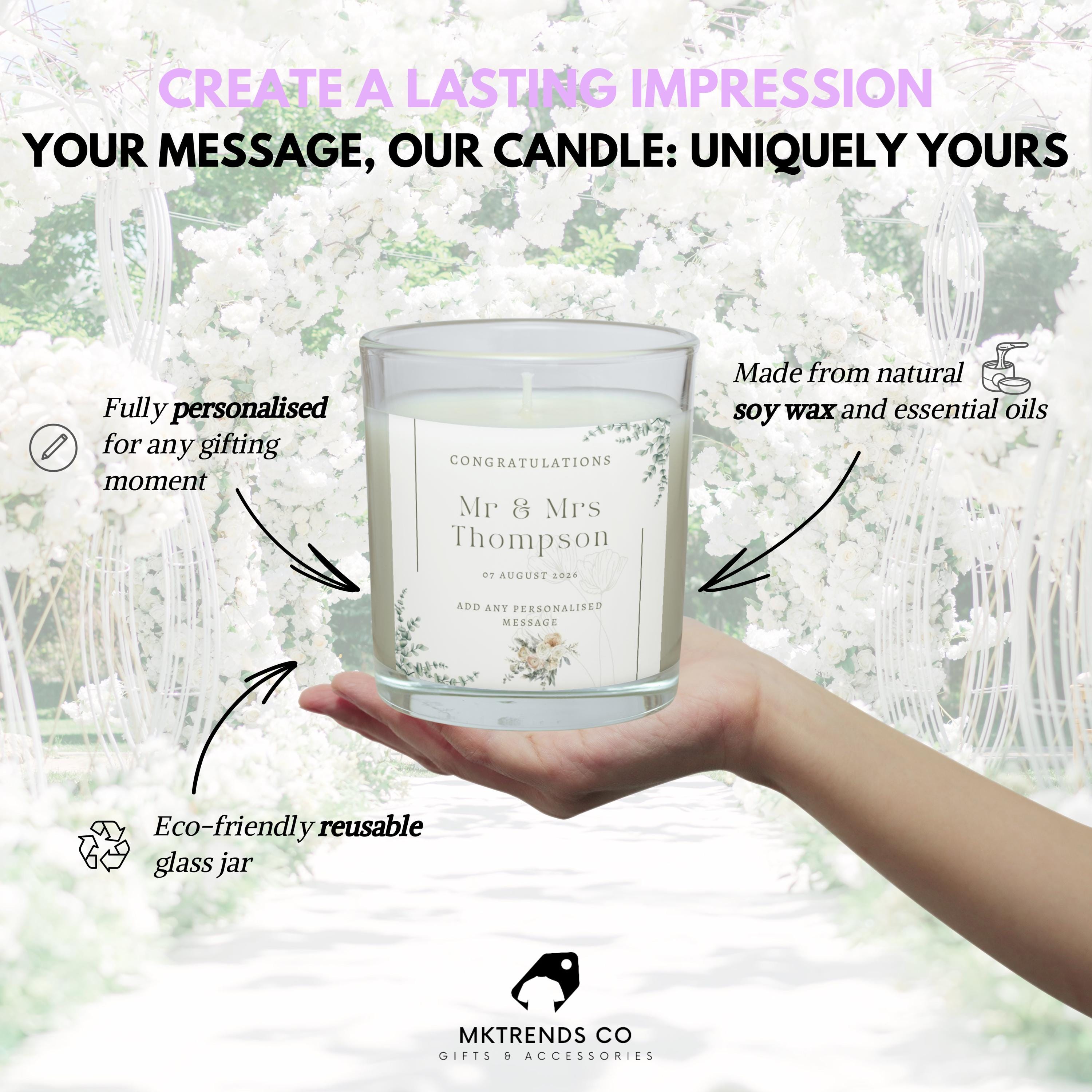Mr & Mrs Congratulations Personalised Candle | Wedding Day Gift | Custom Message Wedding Candle | Bride and Groom Name Message Candle Gift Etsy