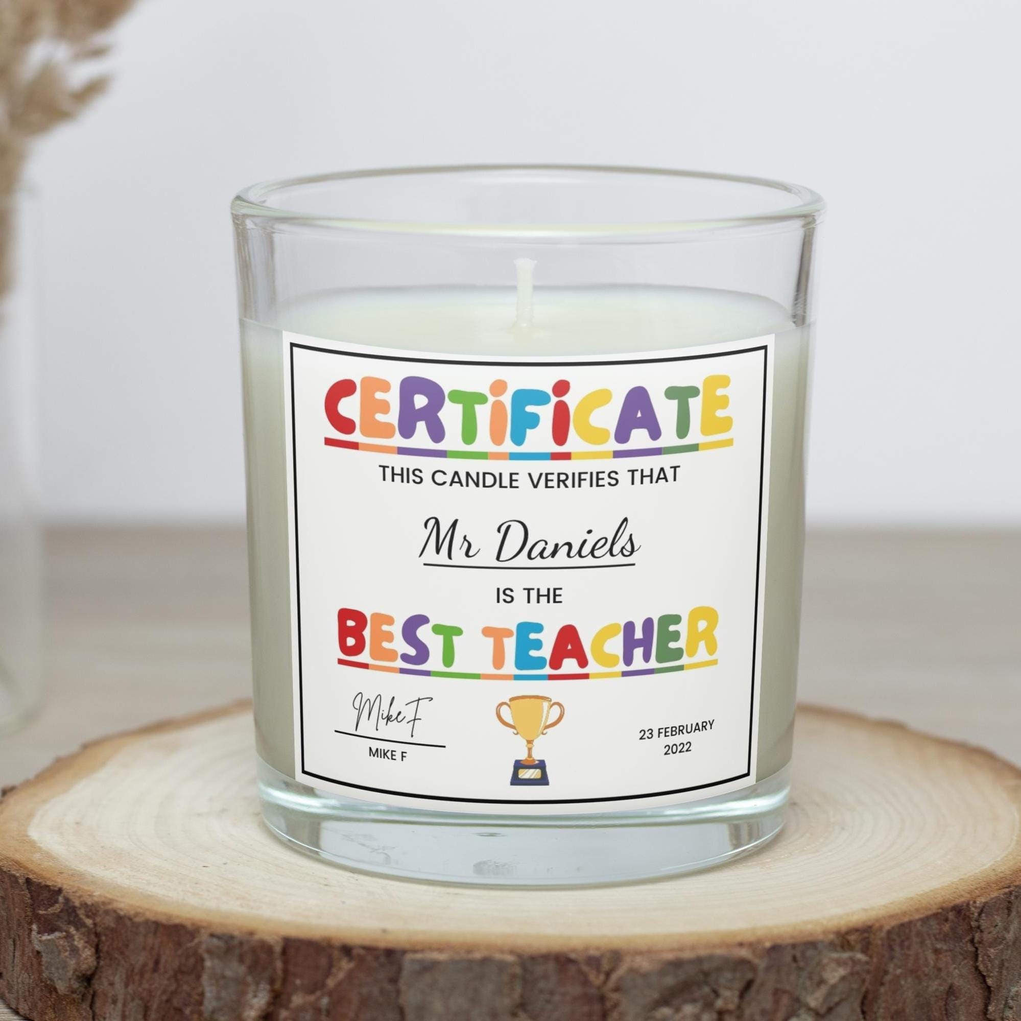 Best Teacher Certificate Personalised Candle | Gift for Teacher | Teacher Certificate Gift | Funny Teacher Gift | Best Teacher Gift | Candle Etsy