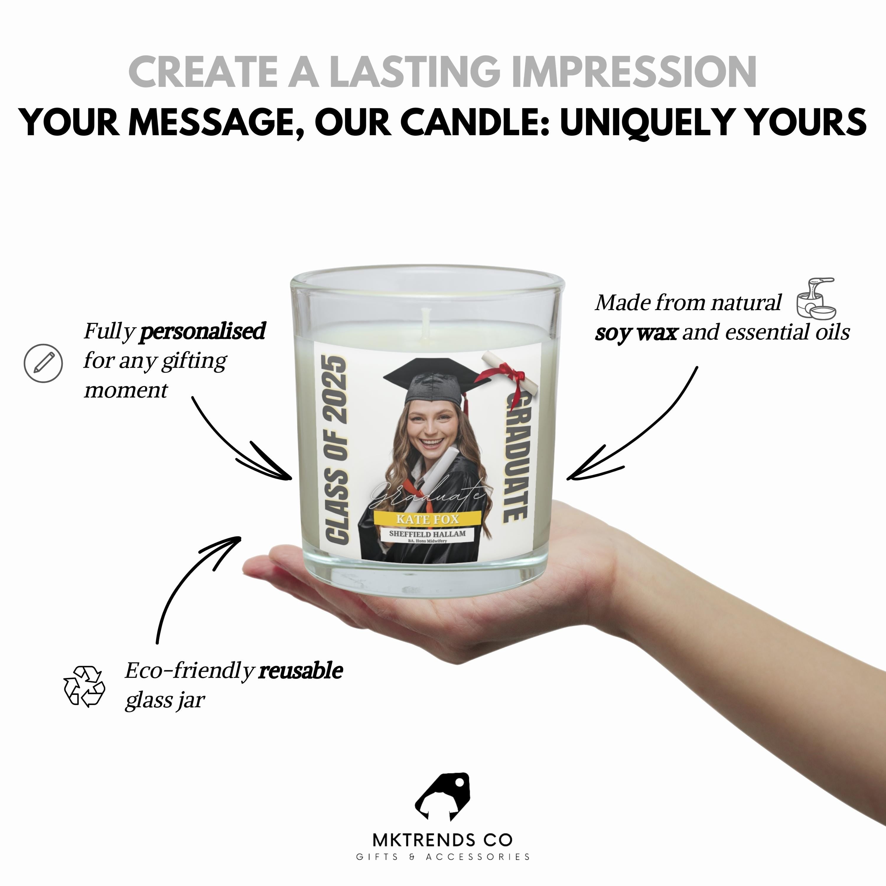 Graduation Photo Message Personalised Candle | Best Graduation Gifts | Custom Graduation Photo Keepsake | University Graduation Photo Gift Etsy