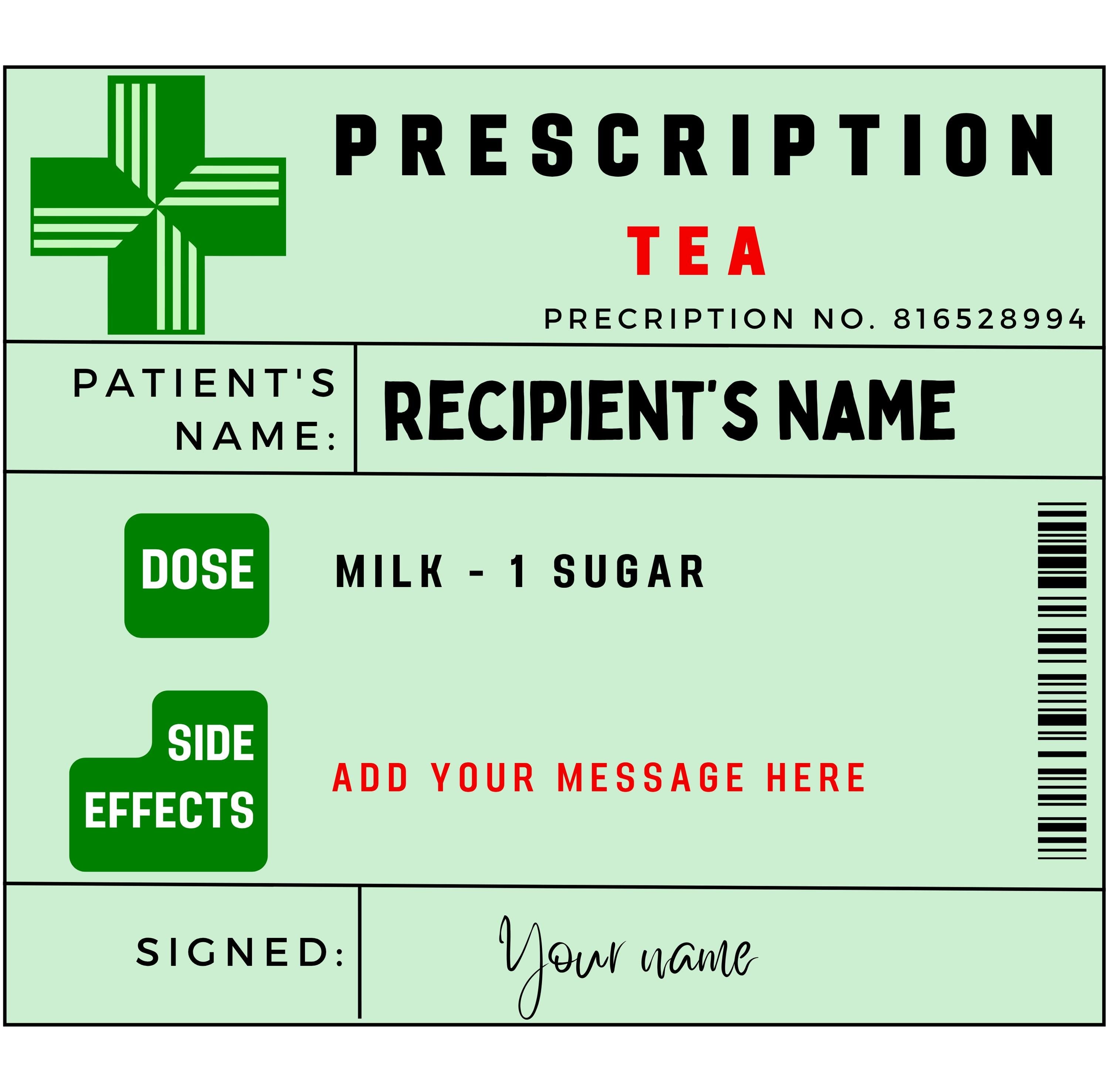 Prescription Tea Coffee Mug Personalised | Funny Coffee Cup | Novelty Gift | Tea Coffee Gift | Personalised Mug | Funny Gift | Secret Santa Etsy