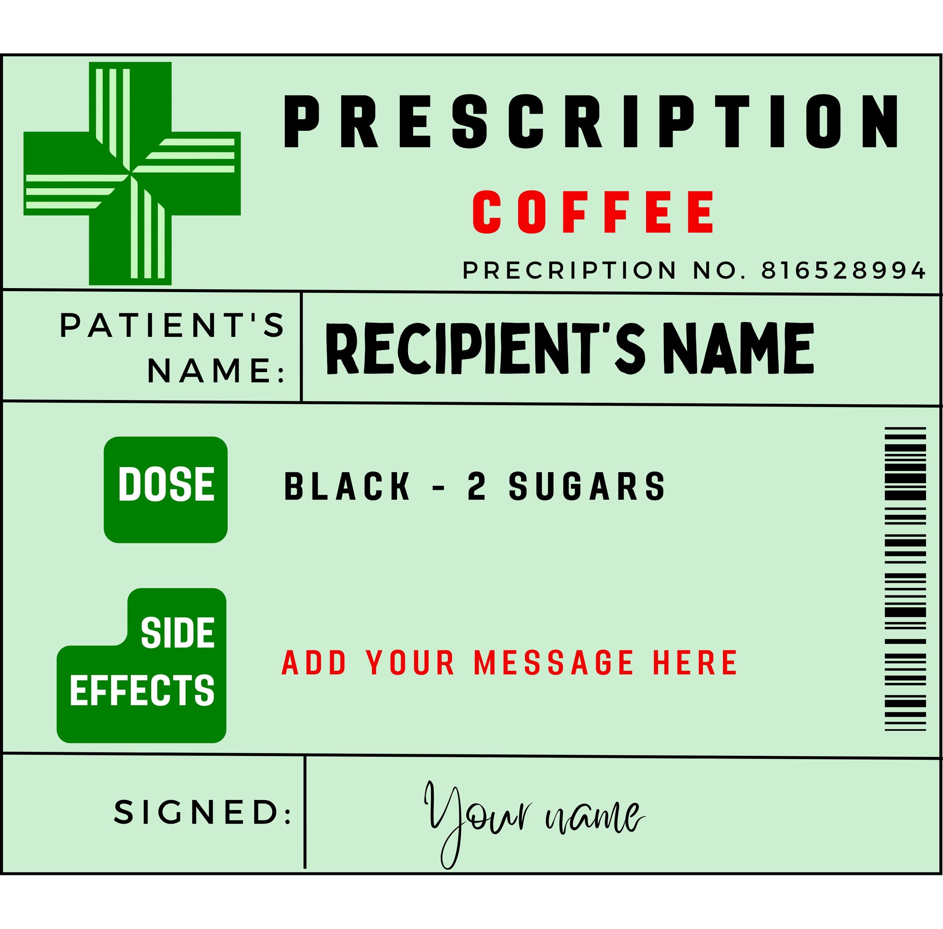 Prescription Tea Coffee Mug Personalised | Funny Coffee Cup | Novelty Gift | Tea Coffee Gift | Personalised Mug | Funny Gift | Secret Santa Etsy
