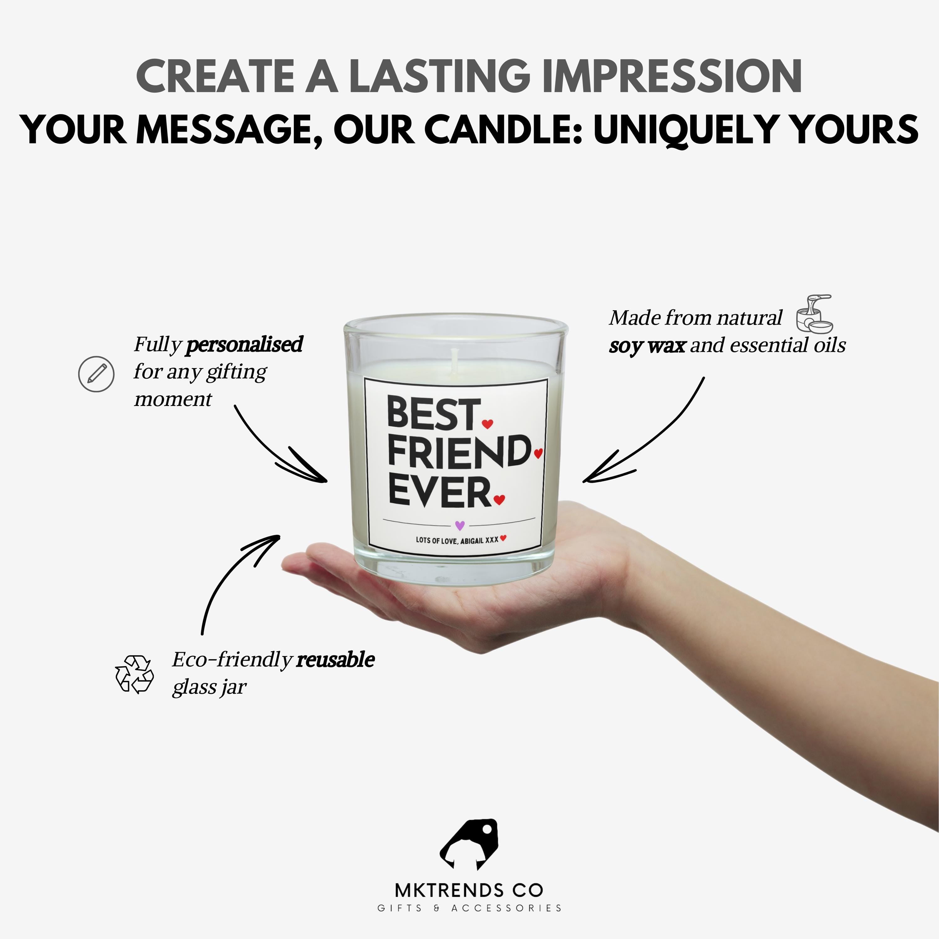 Best Friend Ever Hearts Personalised Candle Gift | Best Friend Gift | Thank You Best Friend | Best Gift for Friends Birthday | Friend Candle Etsy