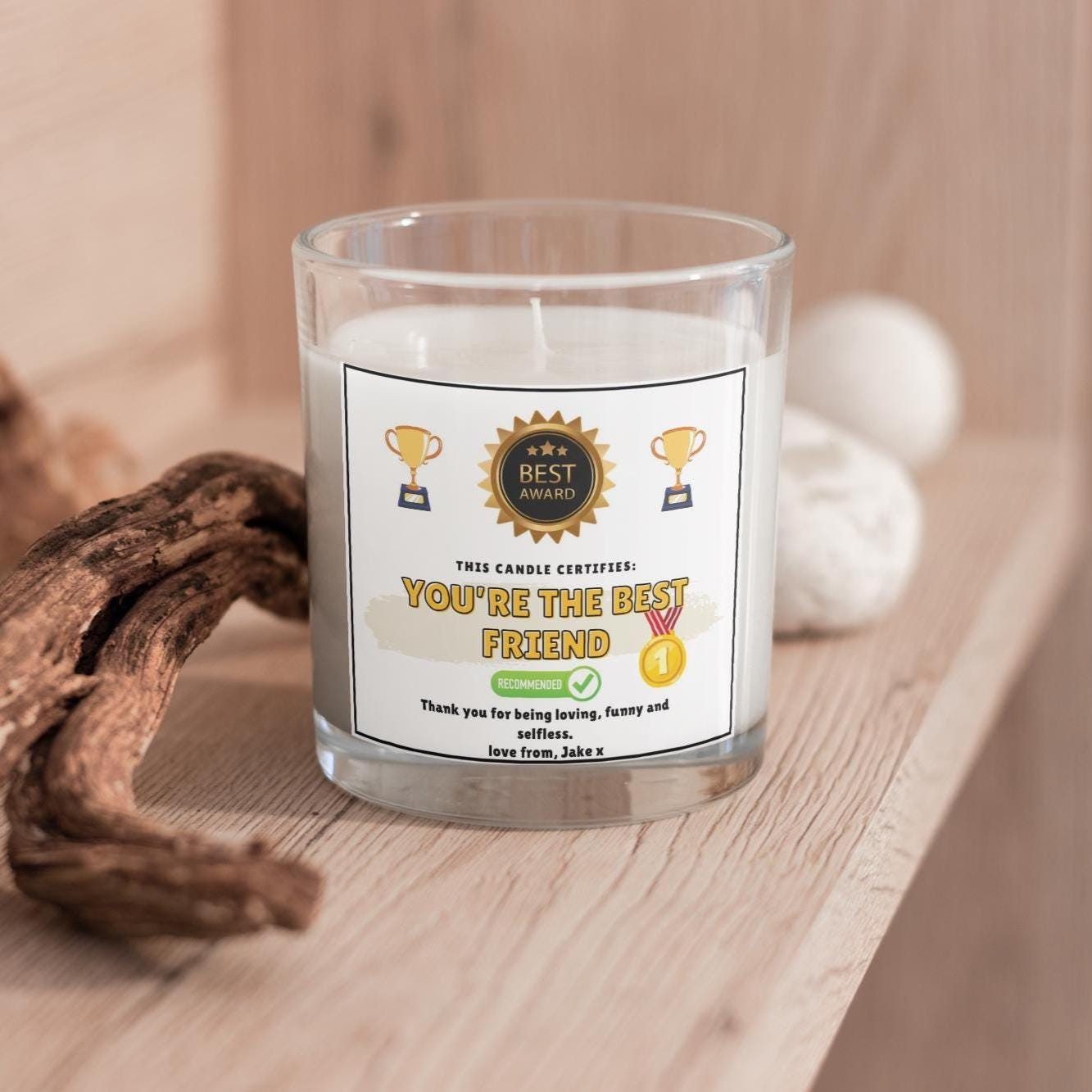 Funny Best Friend Award Certificate Personalised Candle | Novelty Best Friend Award Gift | Funny Friend Certificate | Funny Message Gift Etsy